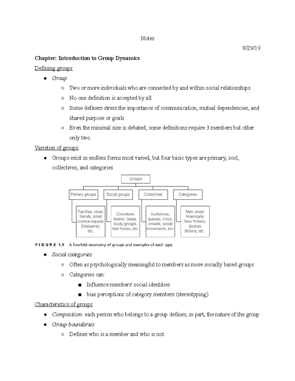 Notes - Wayne Barnard's Group Dynamics - Notes 8/29/ Chapter ...