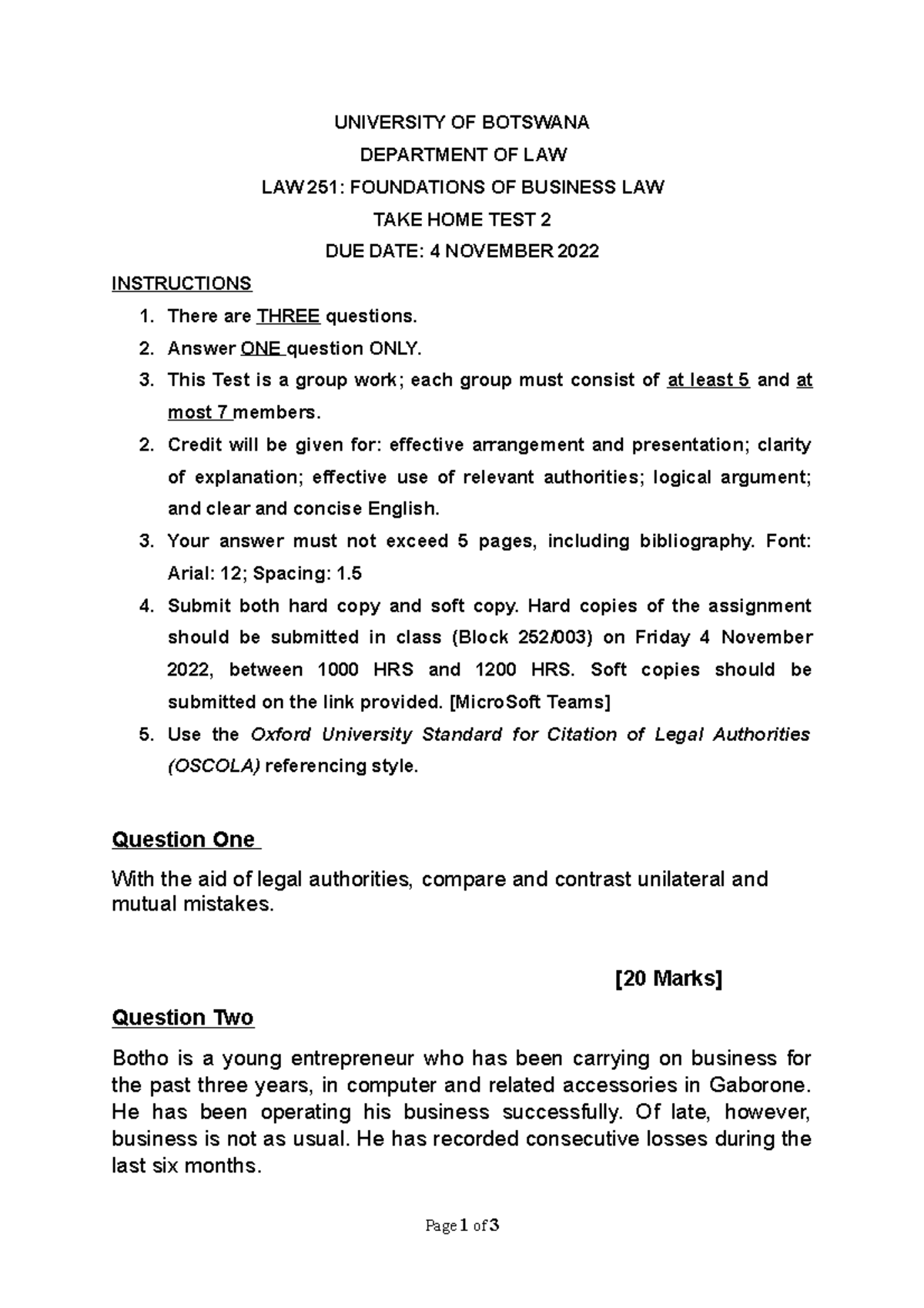 LAW251-CA2-Posted - notes - UNIVERSITY OF BOTSWANA DEPARTMENT OF LAW ...