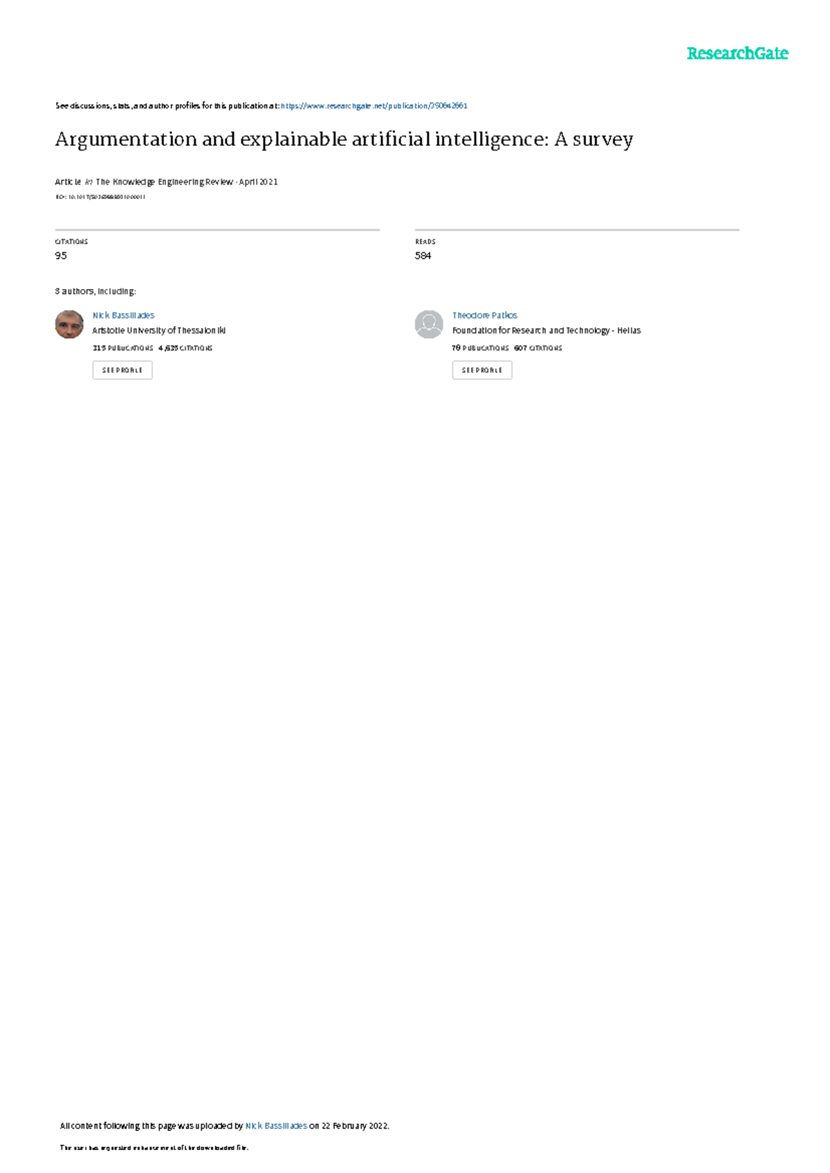Argumentation and explainable artificial intelligence a survey - See ...