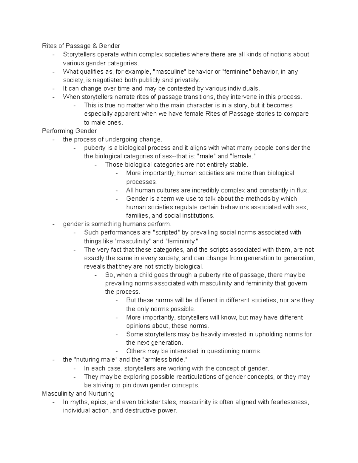 Week 4 - Lecture notes 4 - Rites of Passage & Gender - Storytellers ...