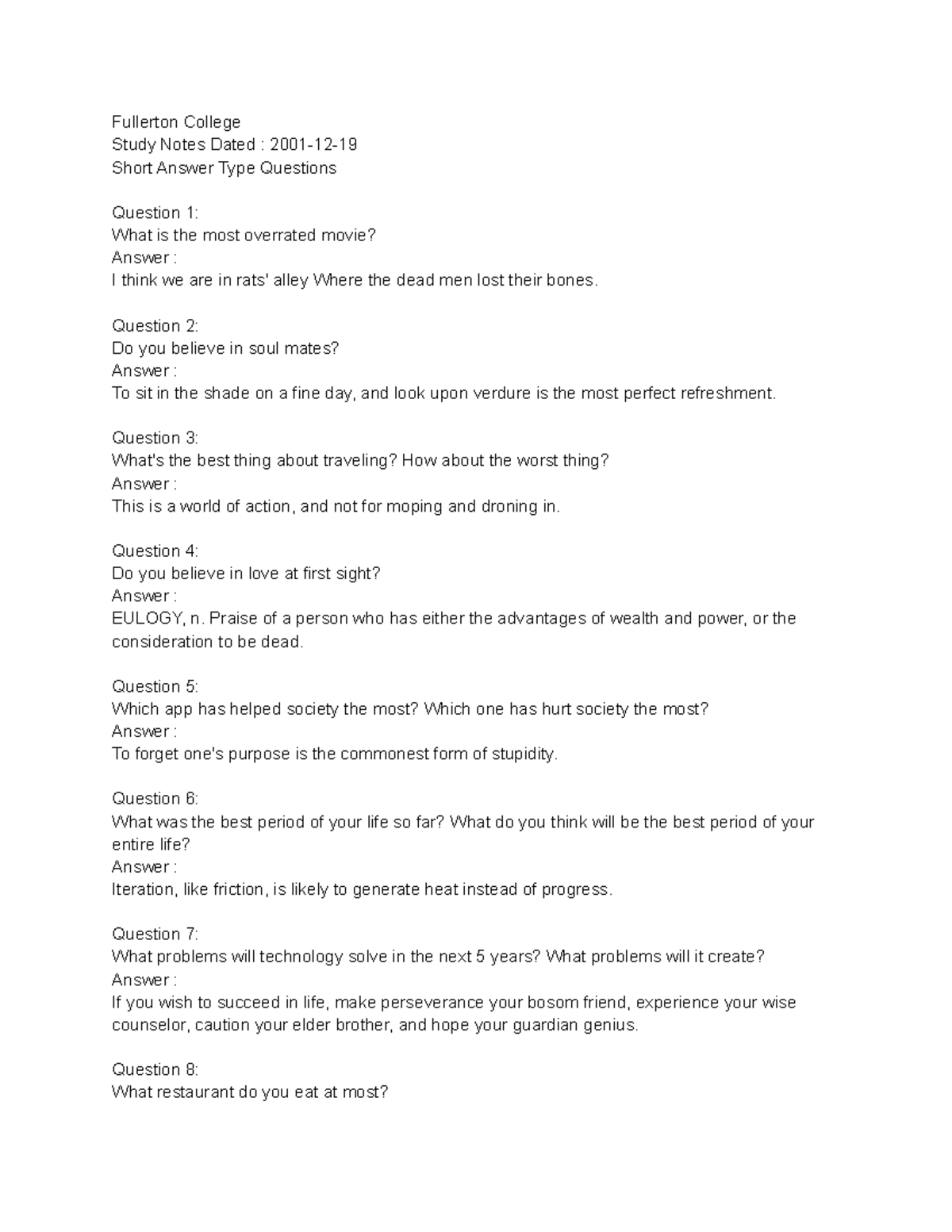Study notes test 34 - Fullerton College Study Notes Dated : 2001-12 ...