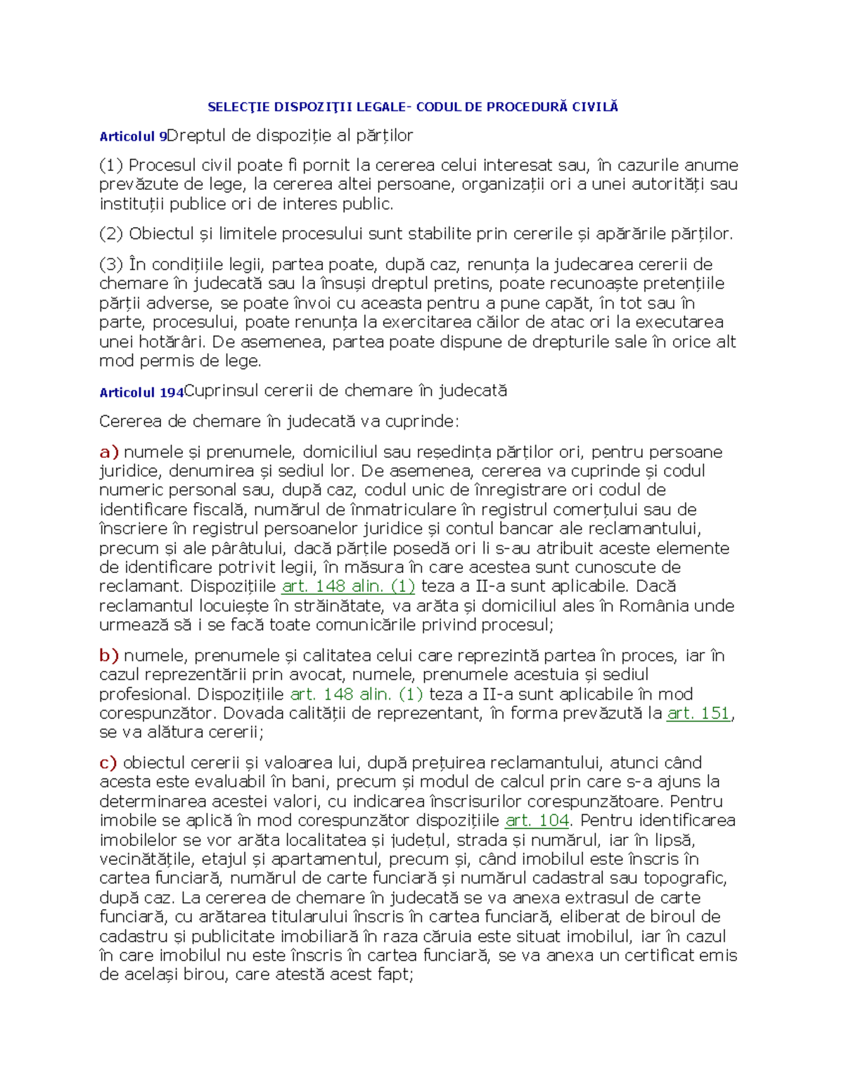 Extras Cod civil ras SELEC IE DISPOZI II LEGALE CODUL DE PROCEDUR
