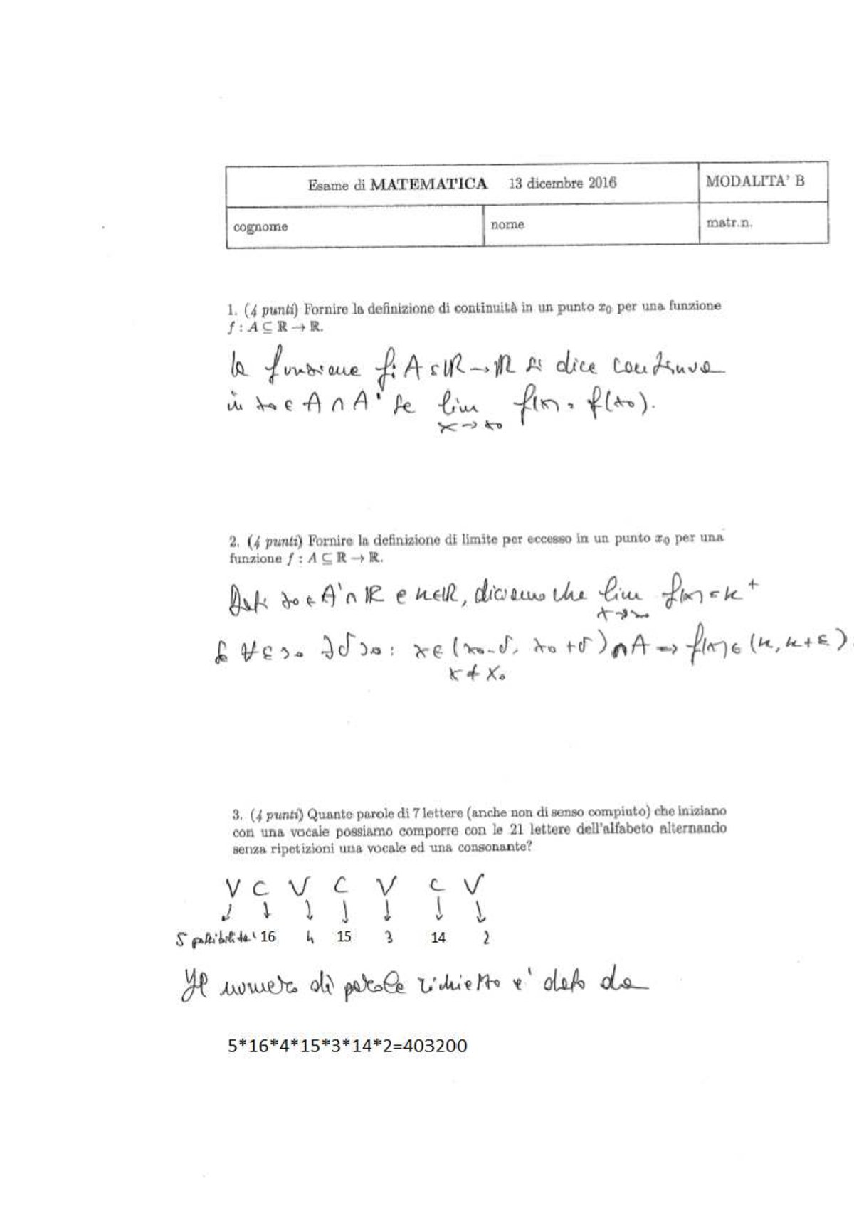 Esame 13 Dicembre 2016 Domanderisposte Matematica Studocu