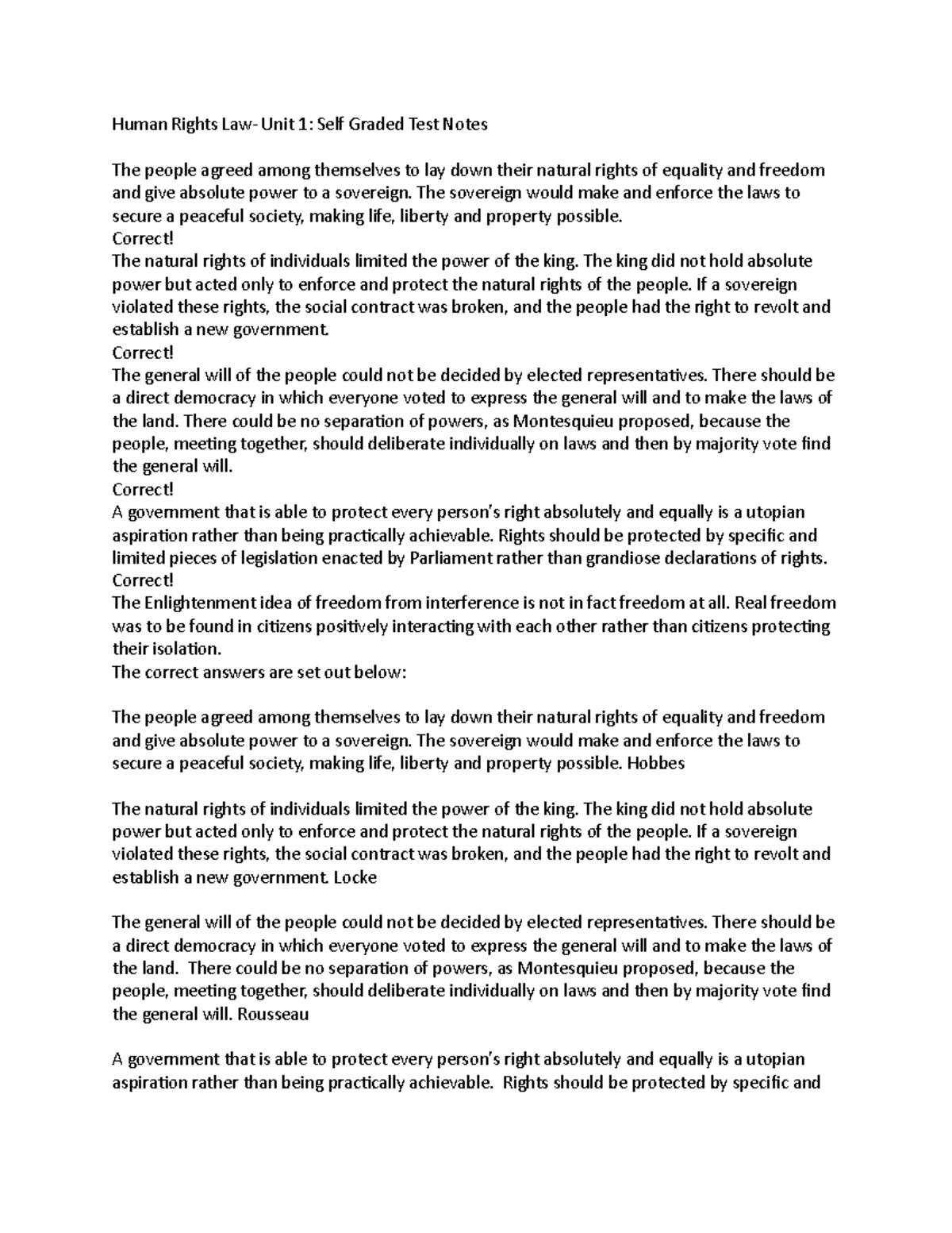 Human Rights Law Unit 1 Self Graded Test Notes - The sovereign would ...