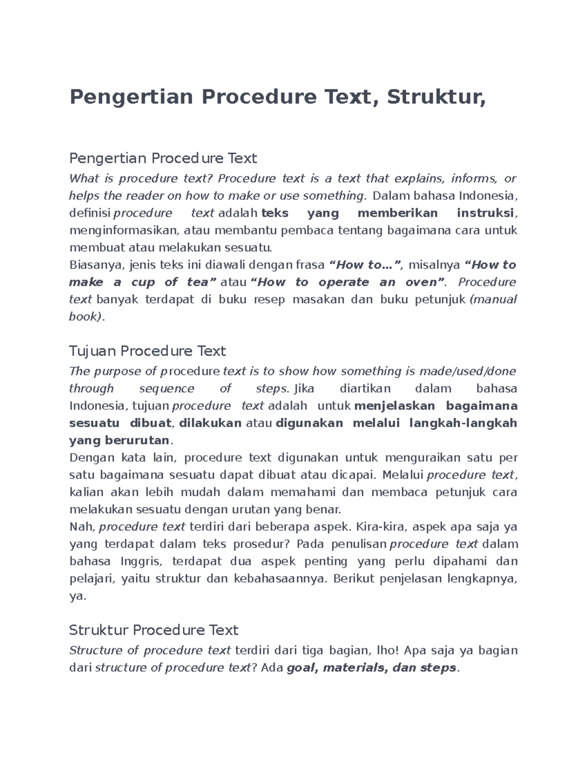 Pengertian Procedure Text Dalam Bahasa Indonesia Definisi Procedure 