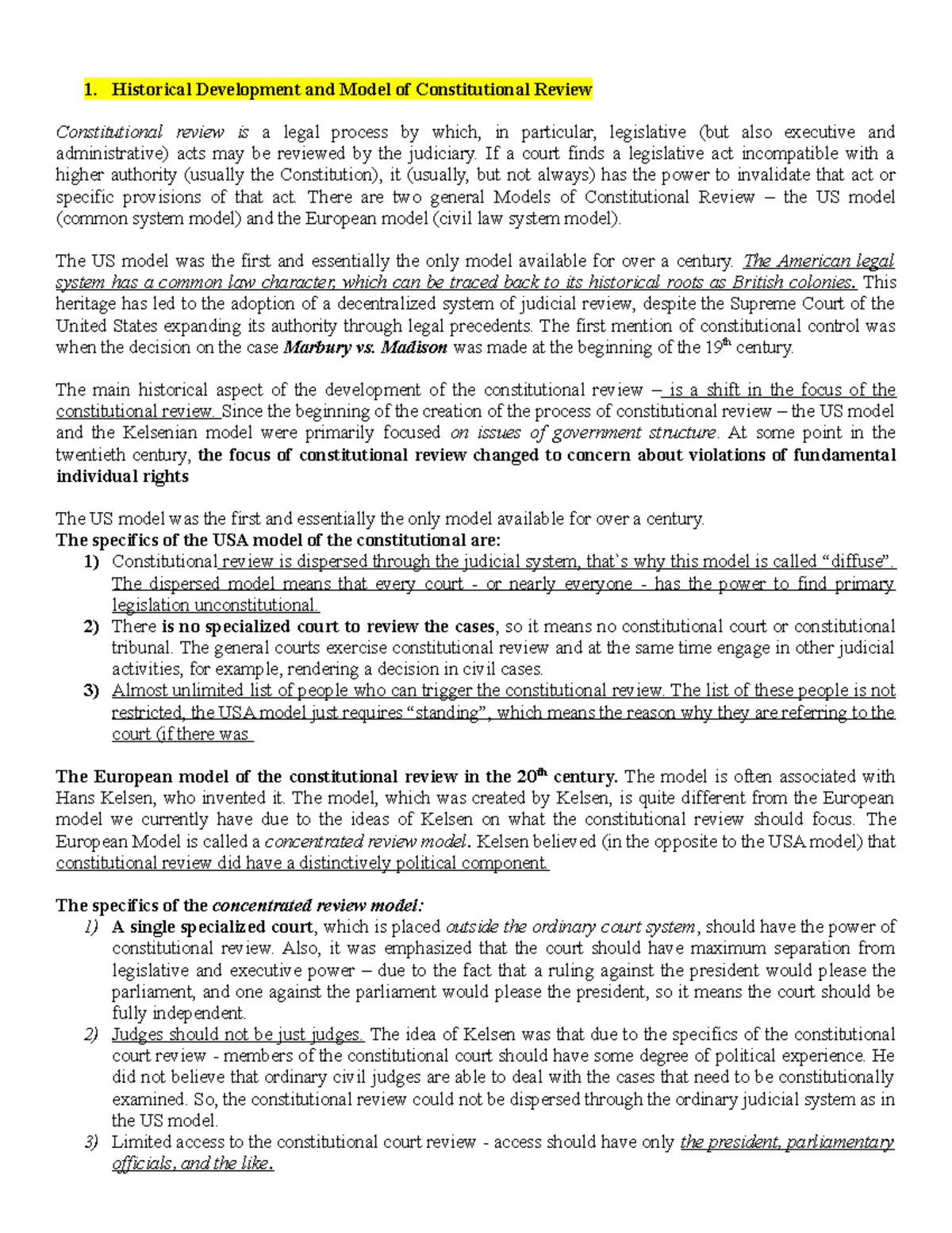 Comparative constitutional law Historical Development and Model of