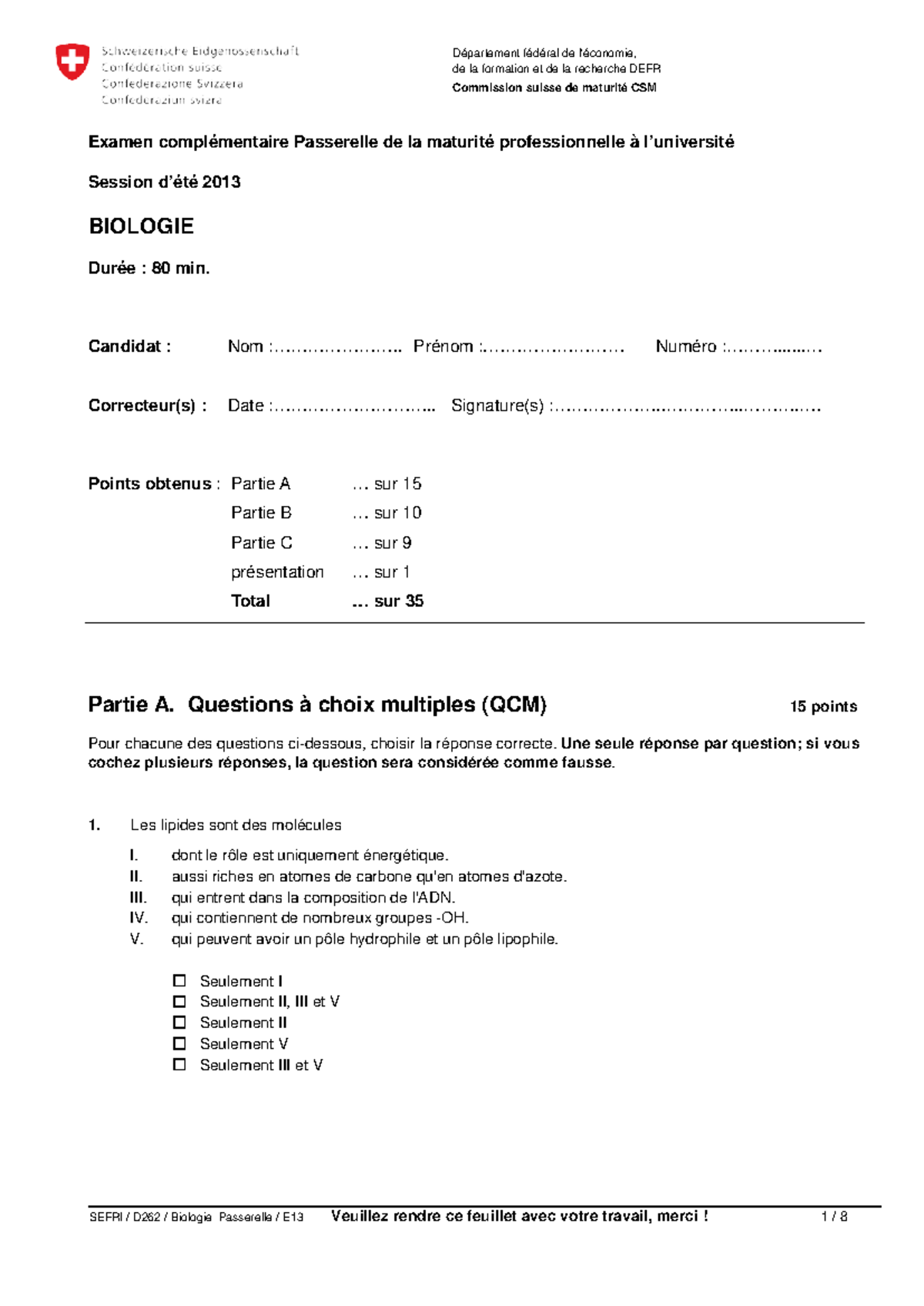 Biologie - fffffffffffu - Département fédéral de l'économie, de la ...
