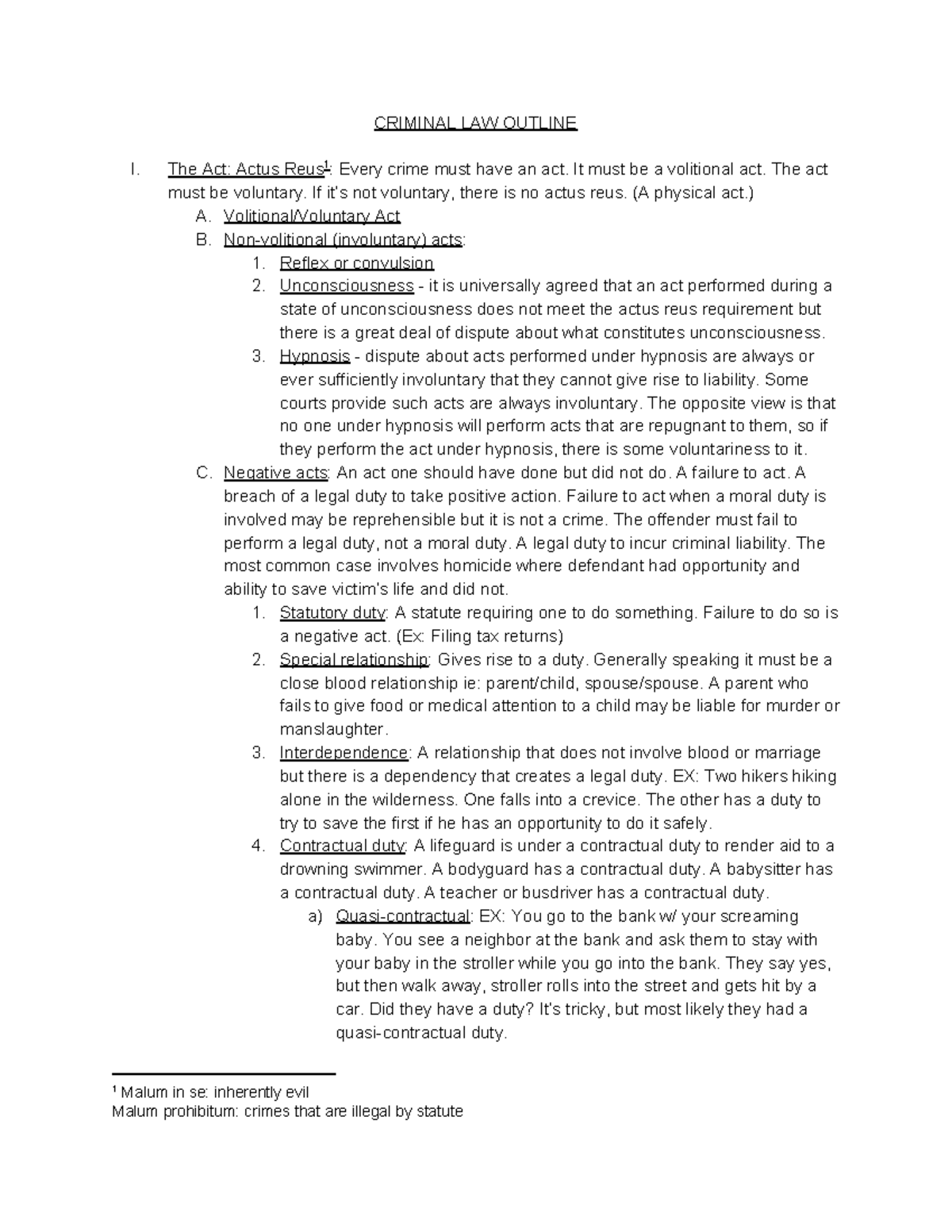 Crim Law Outline - Lecture notes Spring 2019 - CRIMINAL LAW OUTLINE I ...