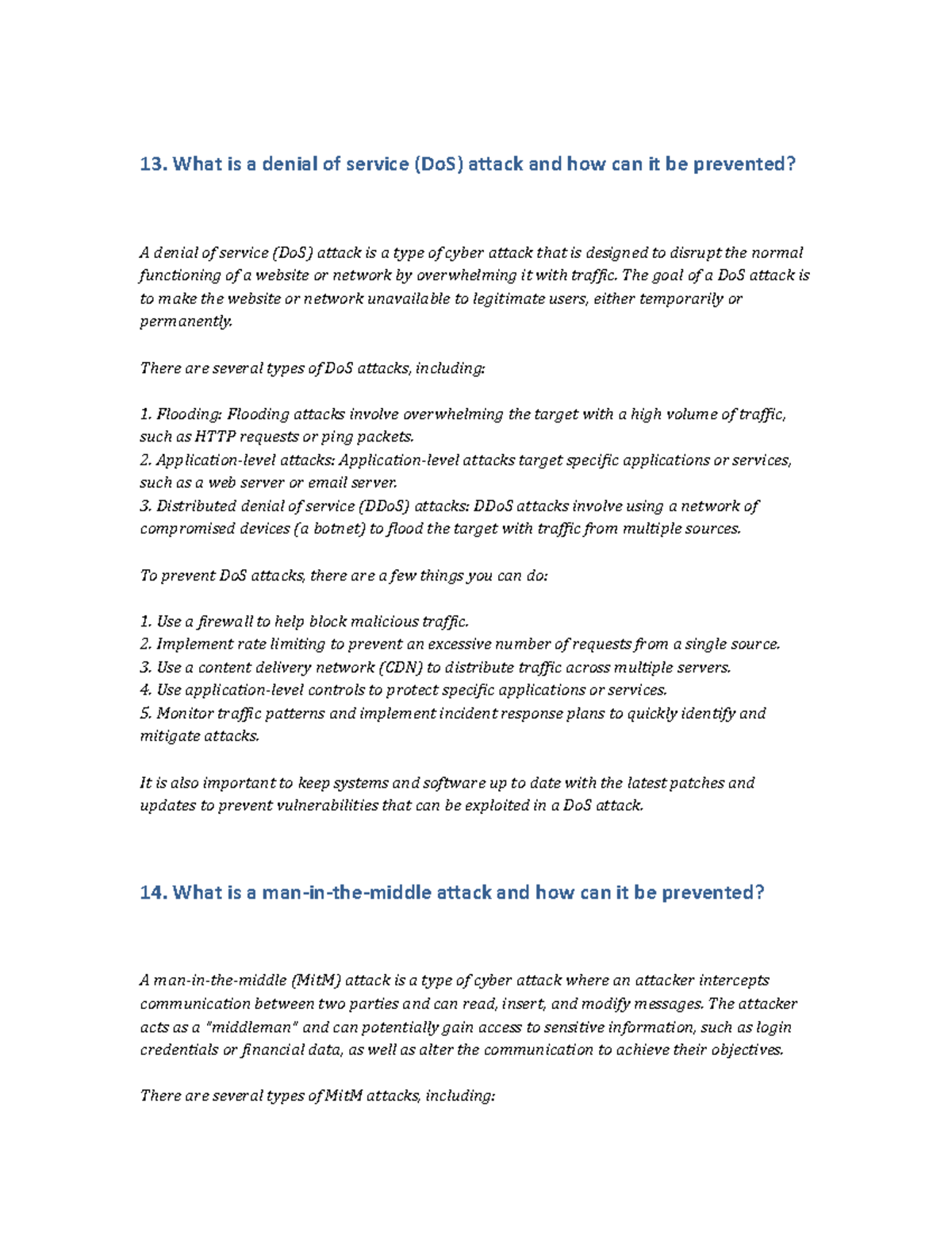 Cyber security 3 - 13. What is a denial of service (DoS) attack and how ...