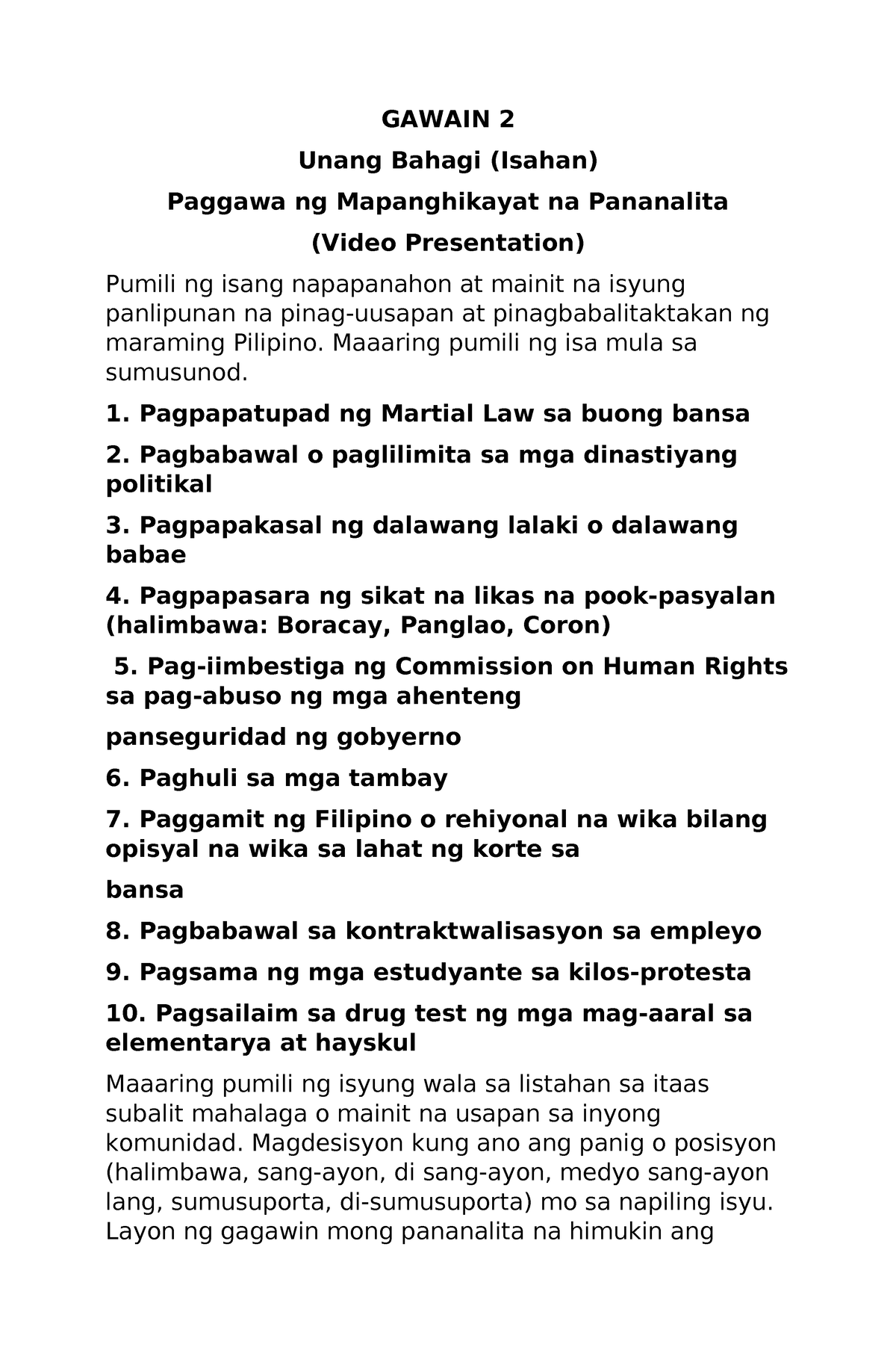 Gawain-2-Kontekstwalisado - GAWAIN 2 Unang Bahagi (Isahan) Paggawa Ng ...