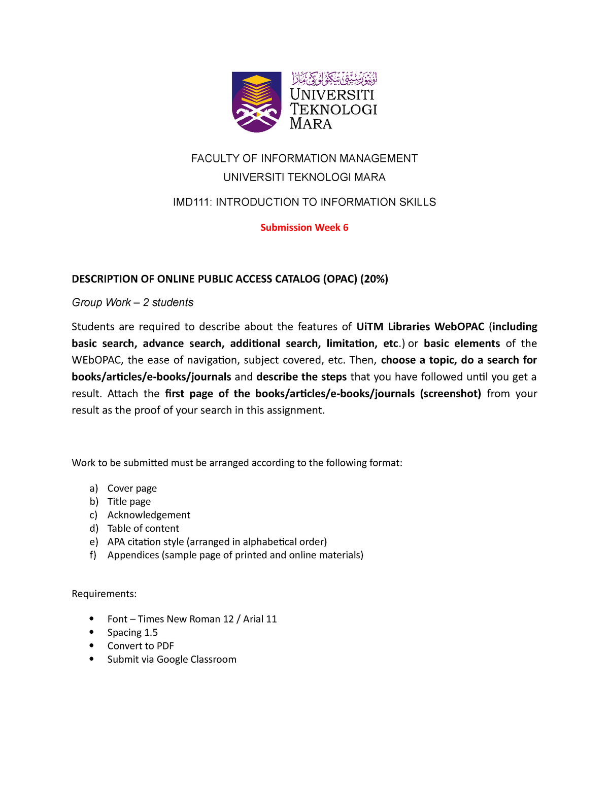 contoh assignment opac uitm