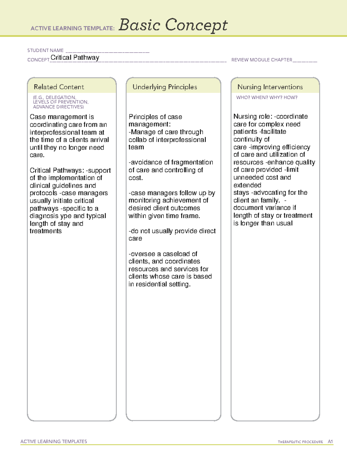 Critical pathway BC - Case management is coordinating care from an ...