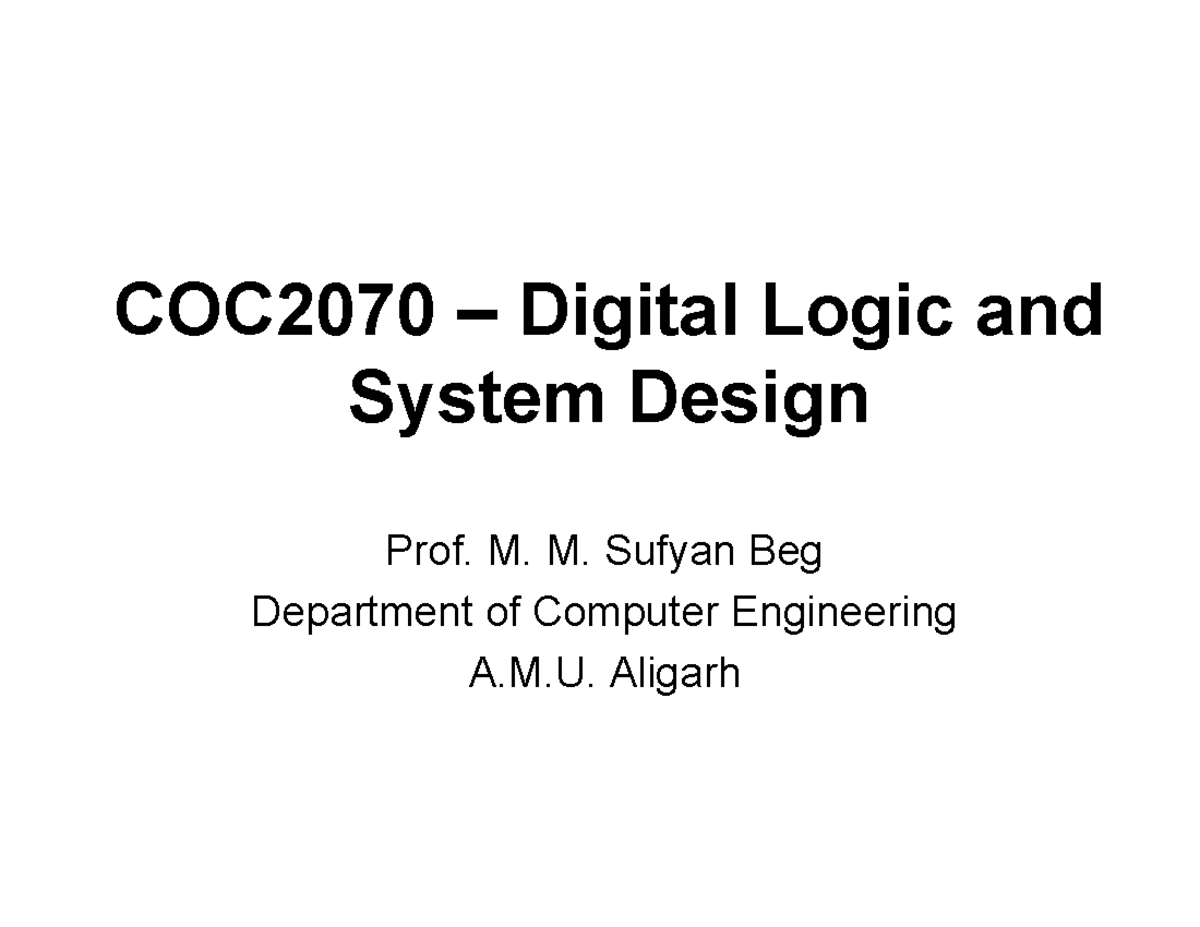 Lecture 3 - coursework1 - COC2070 – Digital Logic and System Design ...