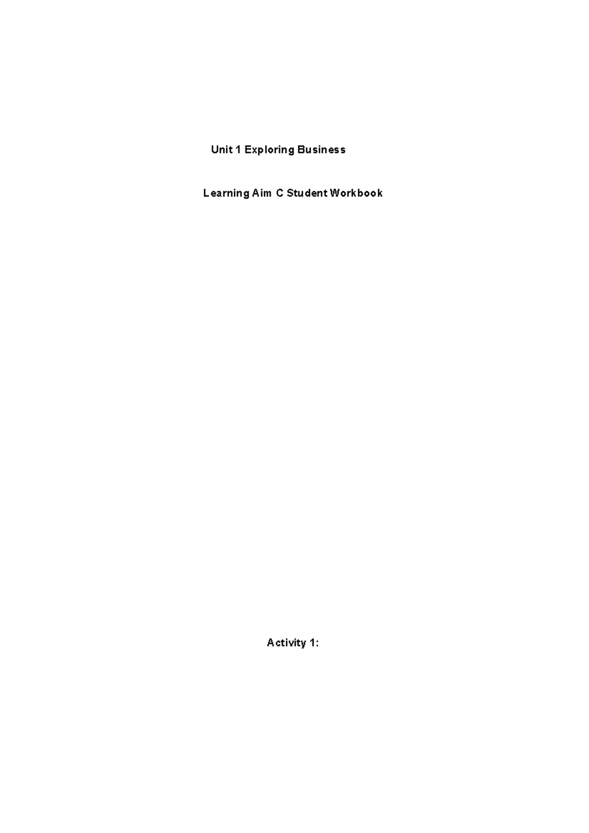 Student Workbook - Unit 1 - Exploring Business - LA B - Unit 1 ...