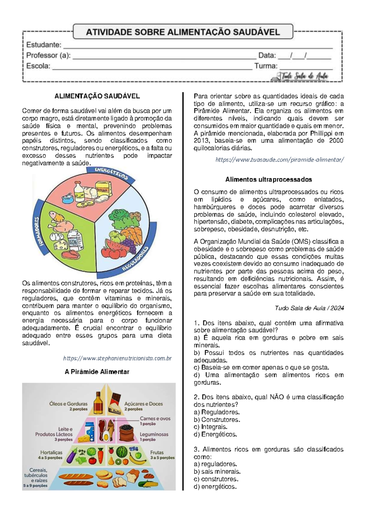 Alimentação Saudável - 8º ano B - ALIMENTAÇÃO SAUDÁVEL Comer de forma ...