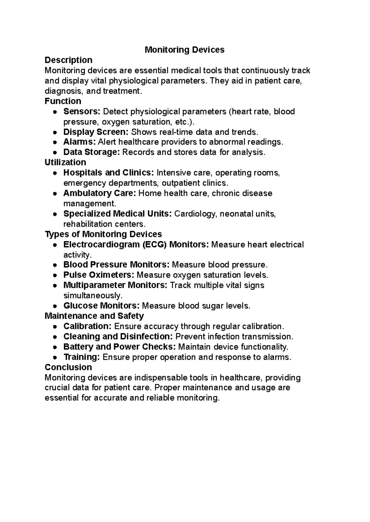 Monitoring Device - Lecture note - Monitoring Devices Description ...