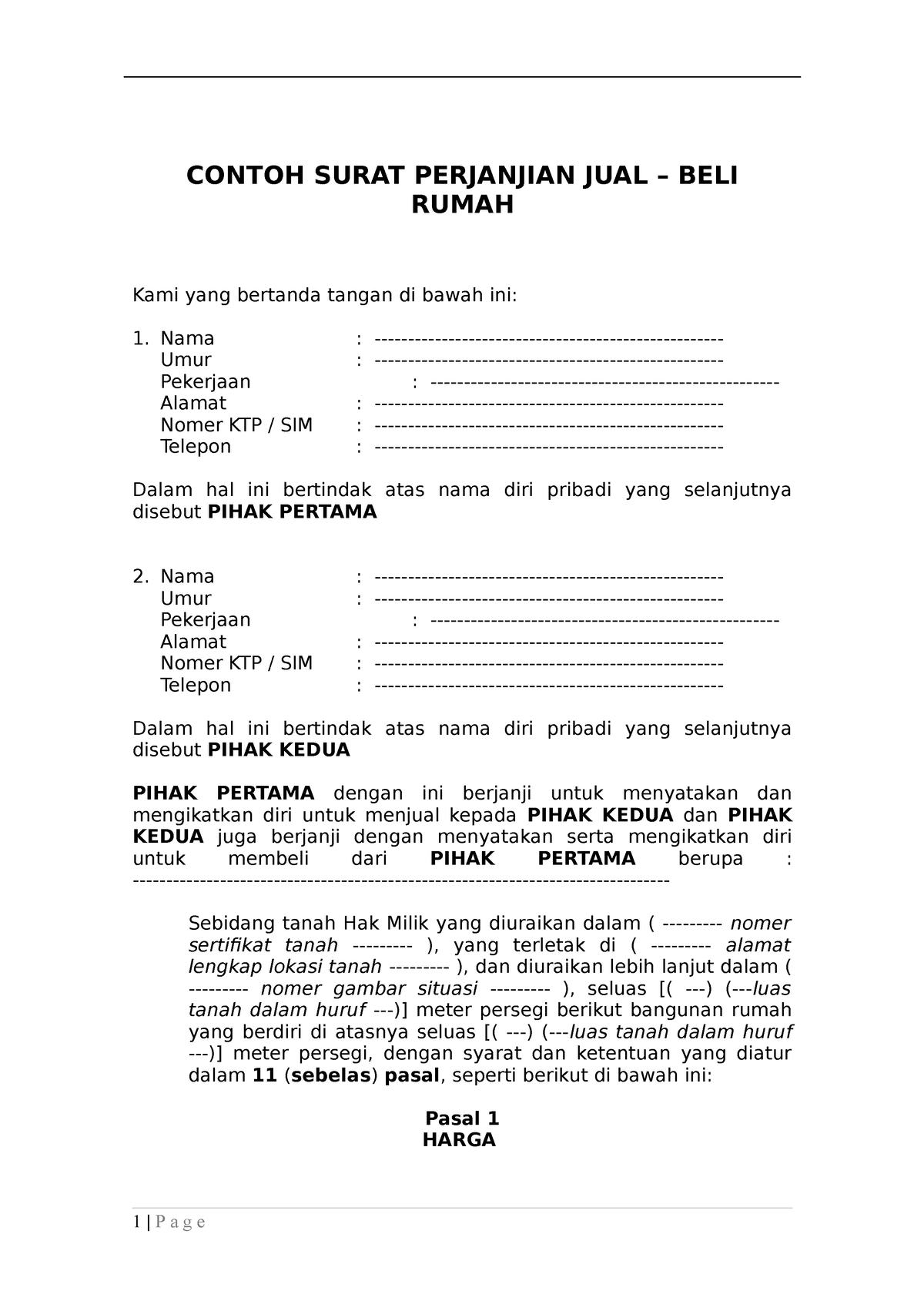 Contoh Surat Perjanjian Pengikat Jual Beli Rumah FH UII - CONTOH SURAT ...