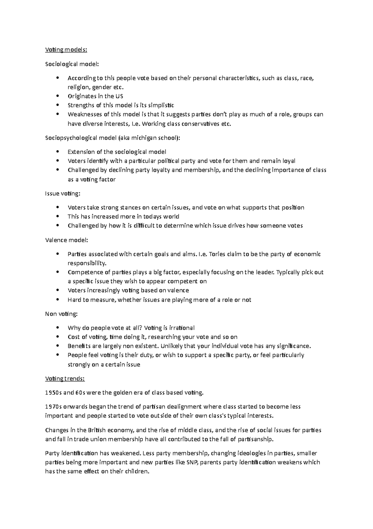 Voting behaviour - british pol - Voting models: Sociological model ...