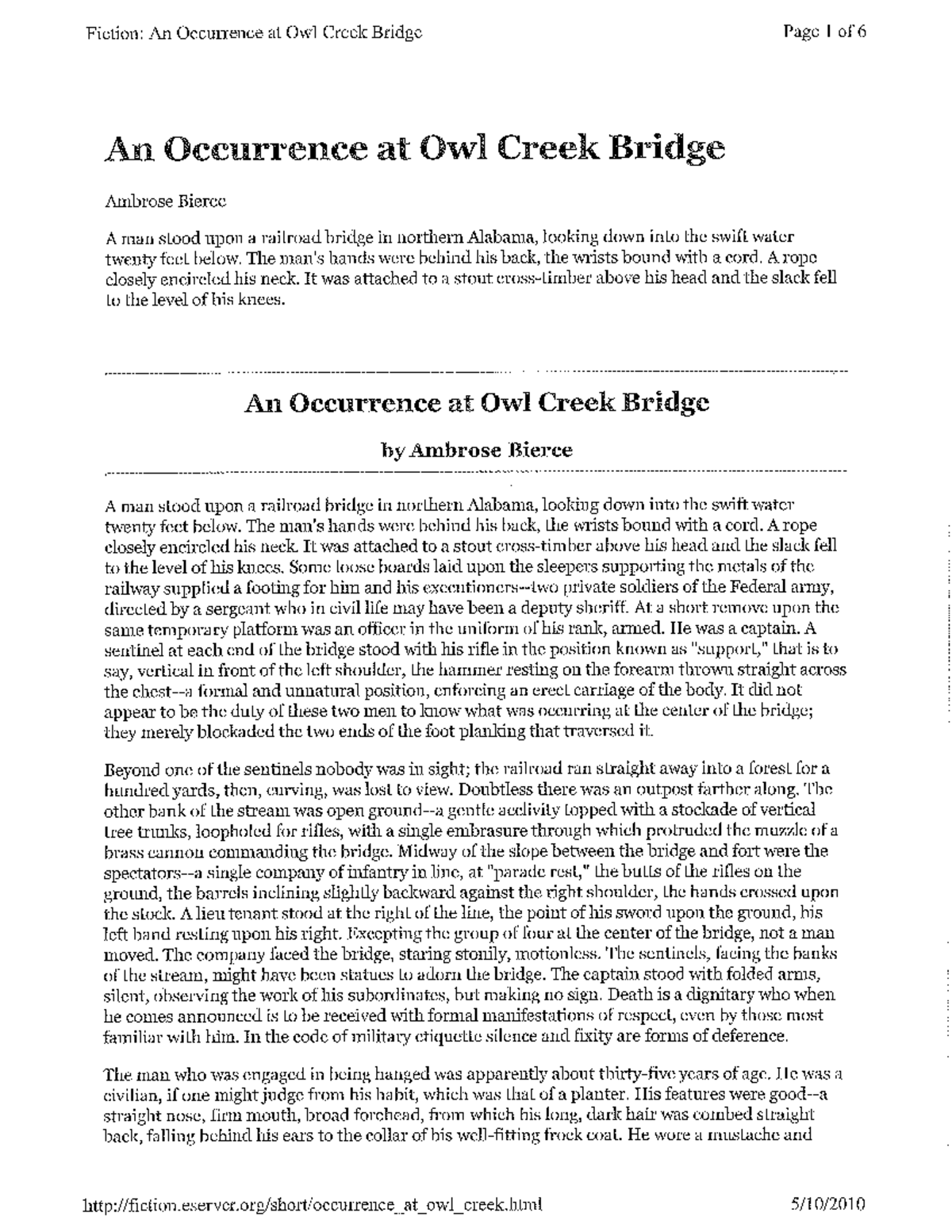 an occurrence at owl creek bridge essay