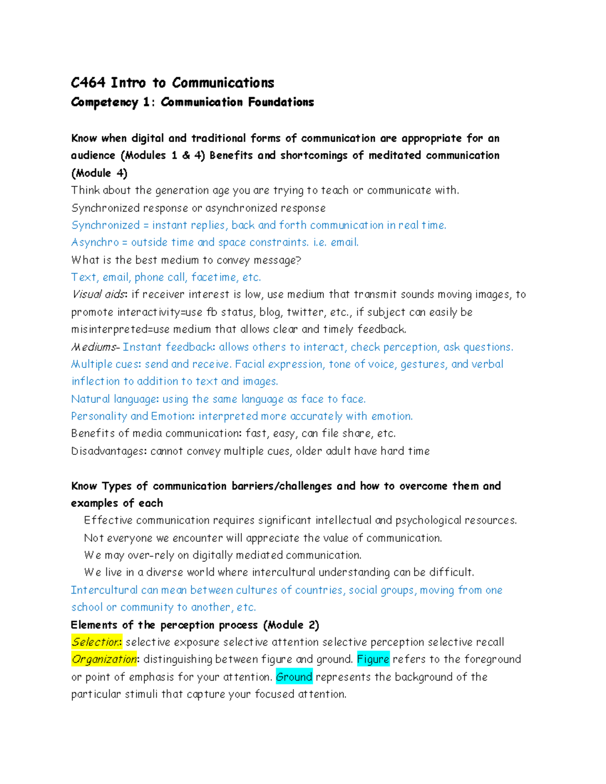 Competencies (study guide) - C464 Intro to Communications Competency 1 ...