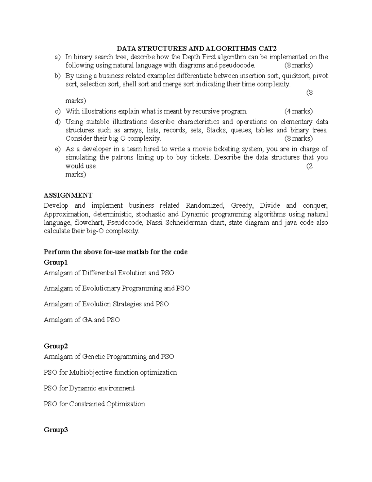 Cat2 n assign dec15 - DATA STRUCTURES AND ALGORITHMS CAT a) In binary ...