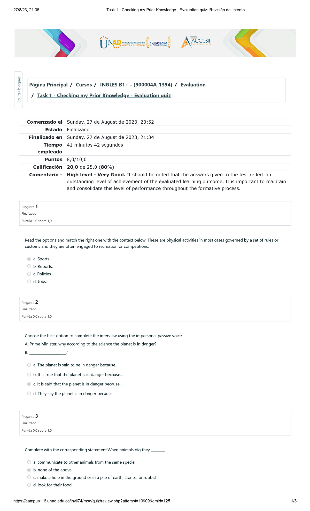 Task 1 - Checking my Prior Knowledge - Evaluation quiz Revisión del ...