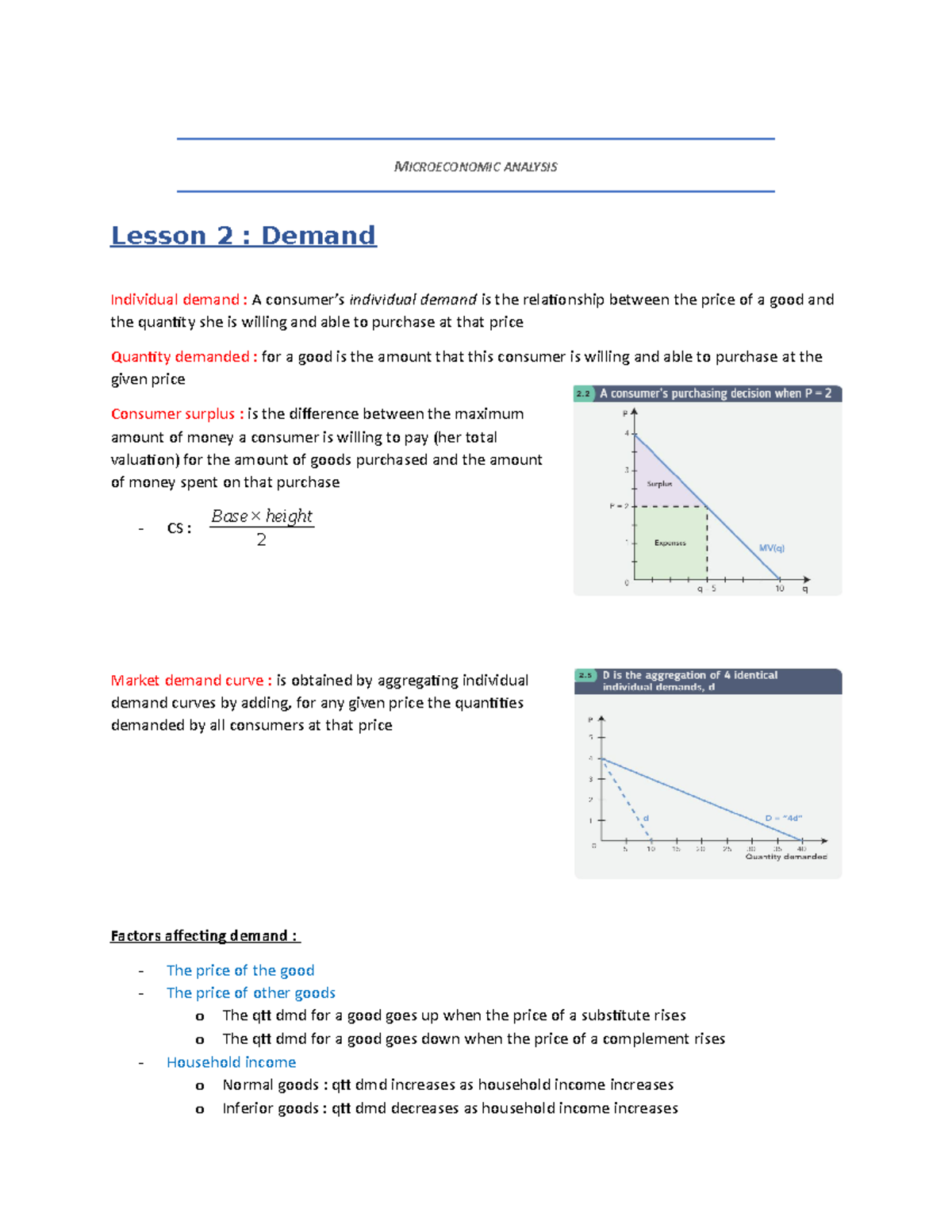 Microconomic analysis ; Lesson 2 ; Demand - MICROECONOMIC ANALYSIS ...