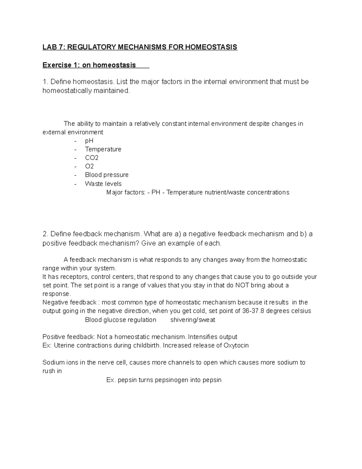 Lab 7 answers to questions - LAB 7: REGULATORY MECHANISMS FOR ...