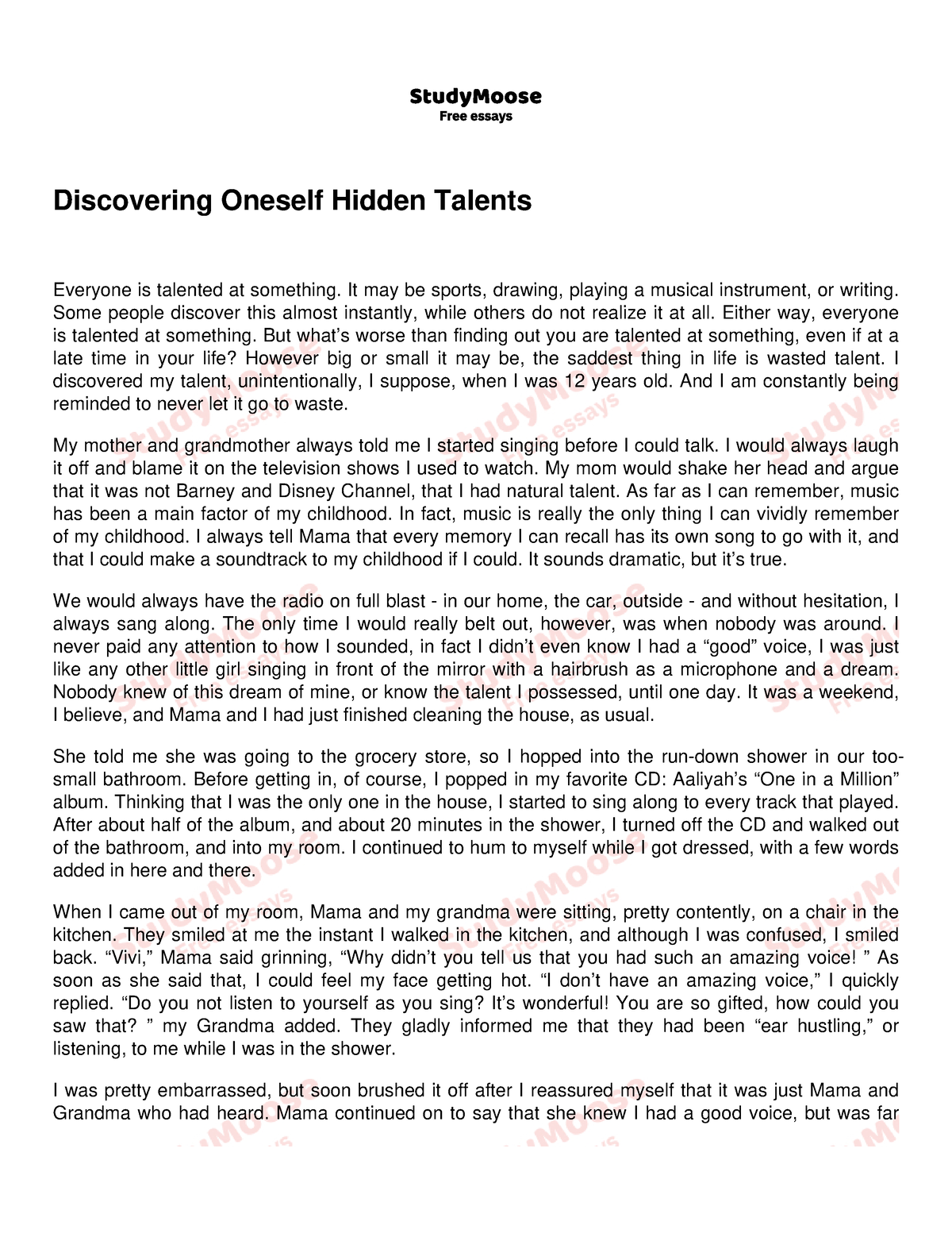 my hidden talent essay