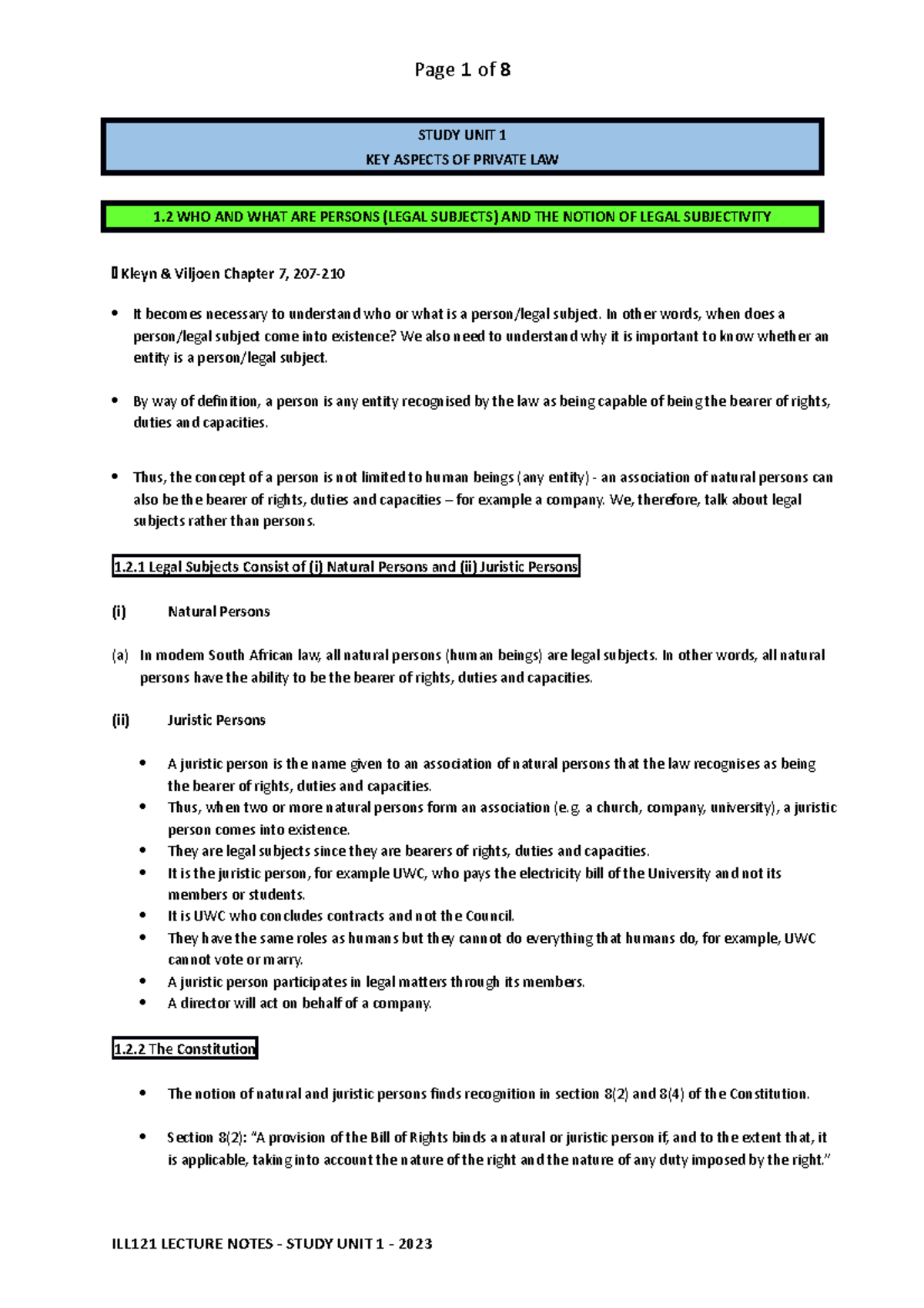 ILL121 Lecture Notes - Study UNIT 1 - 2023 - STUDY UNIT 1 KEY ASPECTS ...