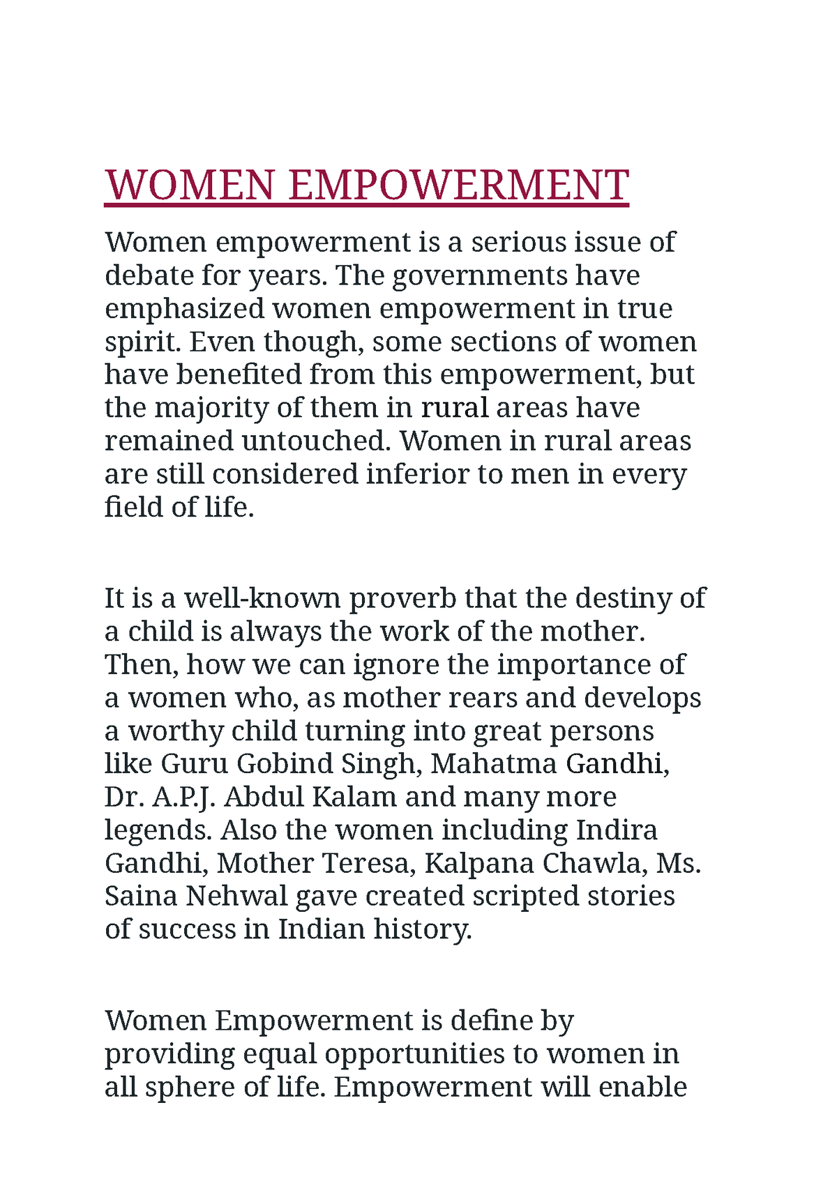 assignment on women's empowerment