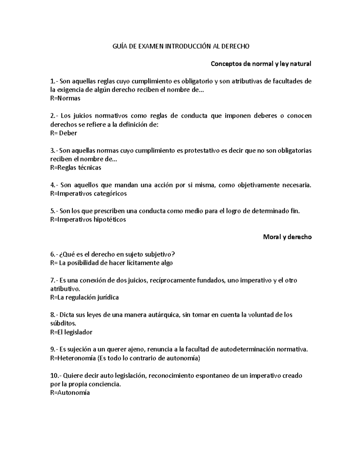 GUÍA DE Examen IntroduccióN AL Derecho - GUÍA DE EXAMEN INTRODUCCIÓN AL ...