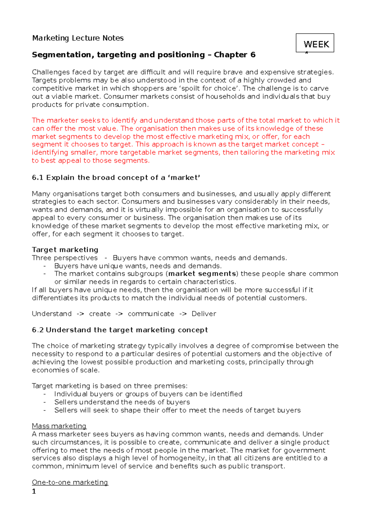 Marketing Lecture Notes - Week 4 - Marketing Lecture Notes Segmentation ...