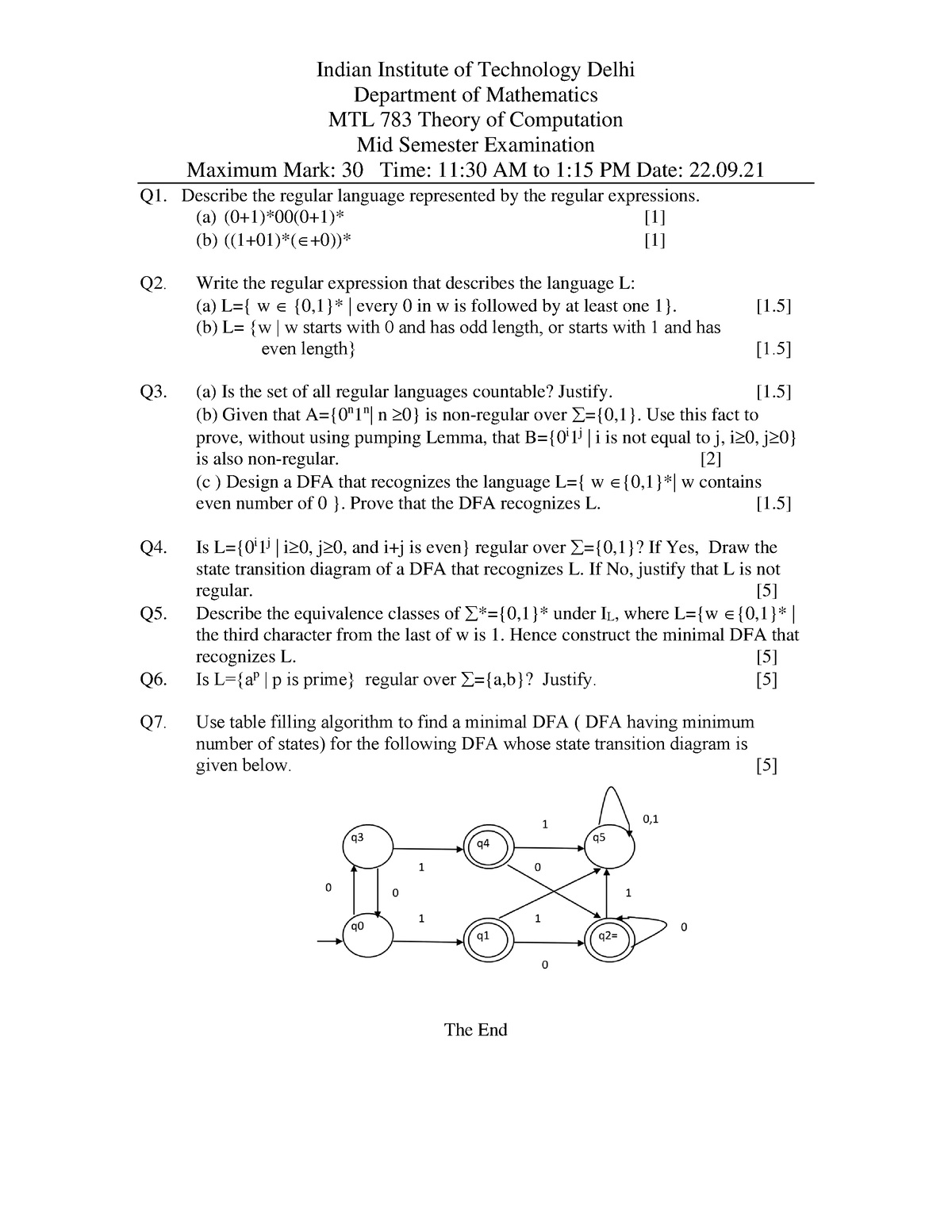 Minor Exam With Solutions - Indian Institute Of Technology Delhi ...