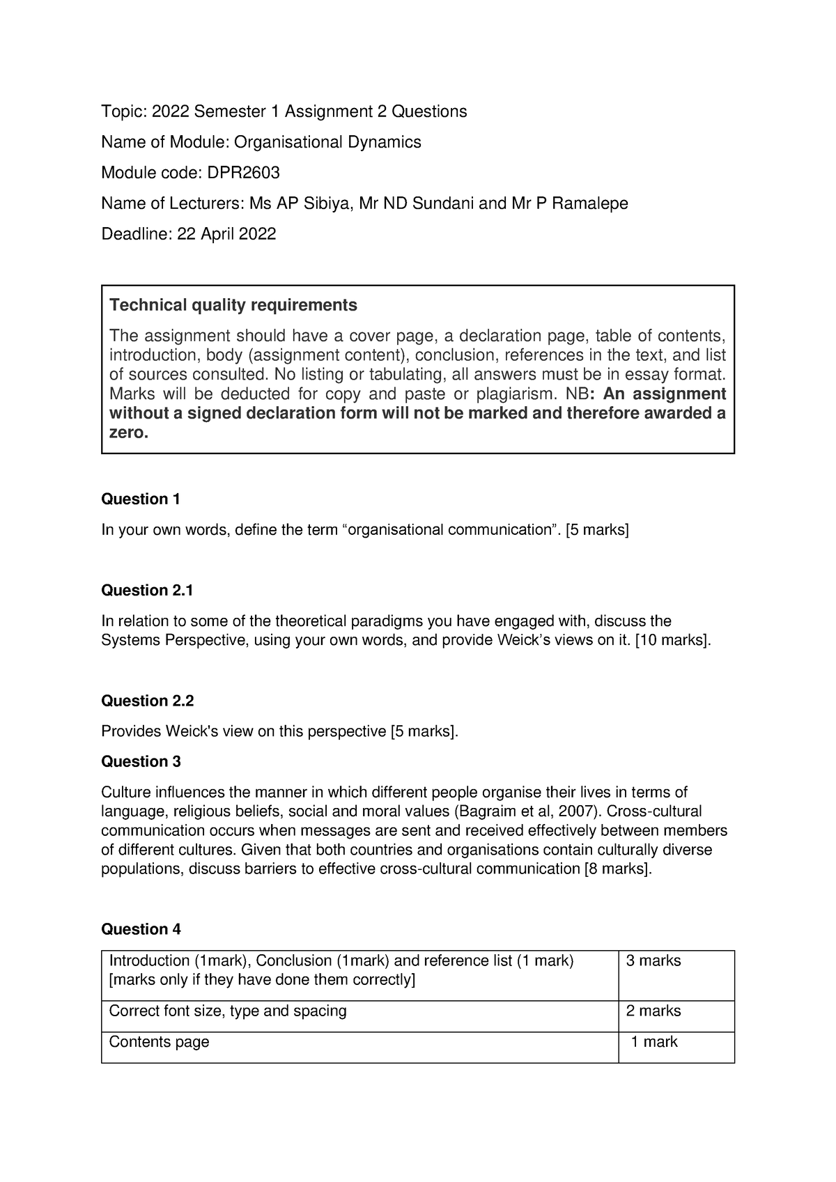 assignment questions 2022