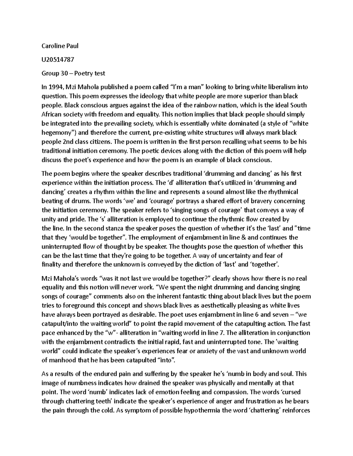 Caroline Paul english test Caroline Paul U Group 30 Poetry test