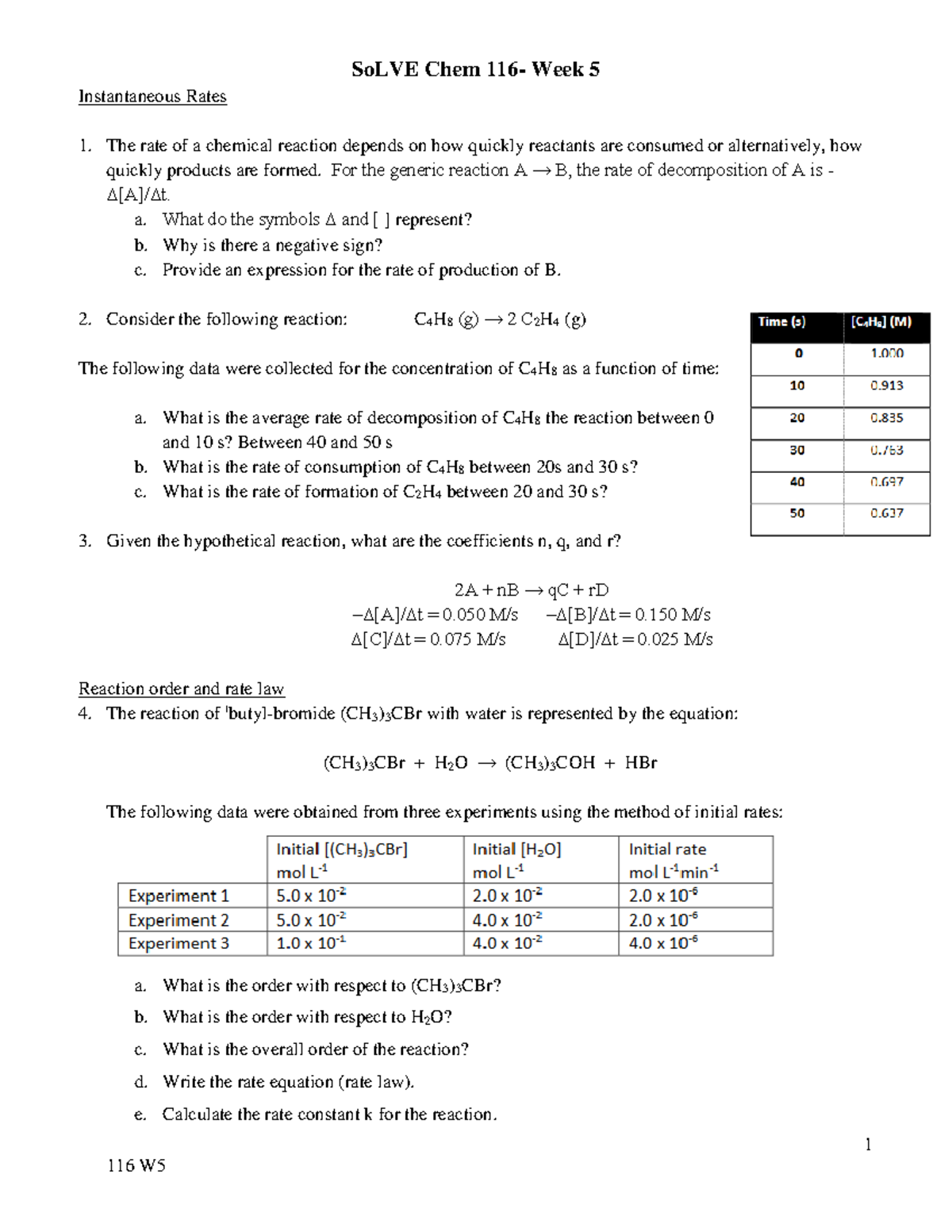 So LVE 116 week 05 - Practice worksheets - SoLVE Chem 116- Week 5 1 116 ...