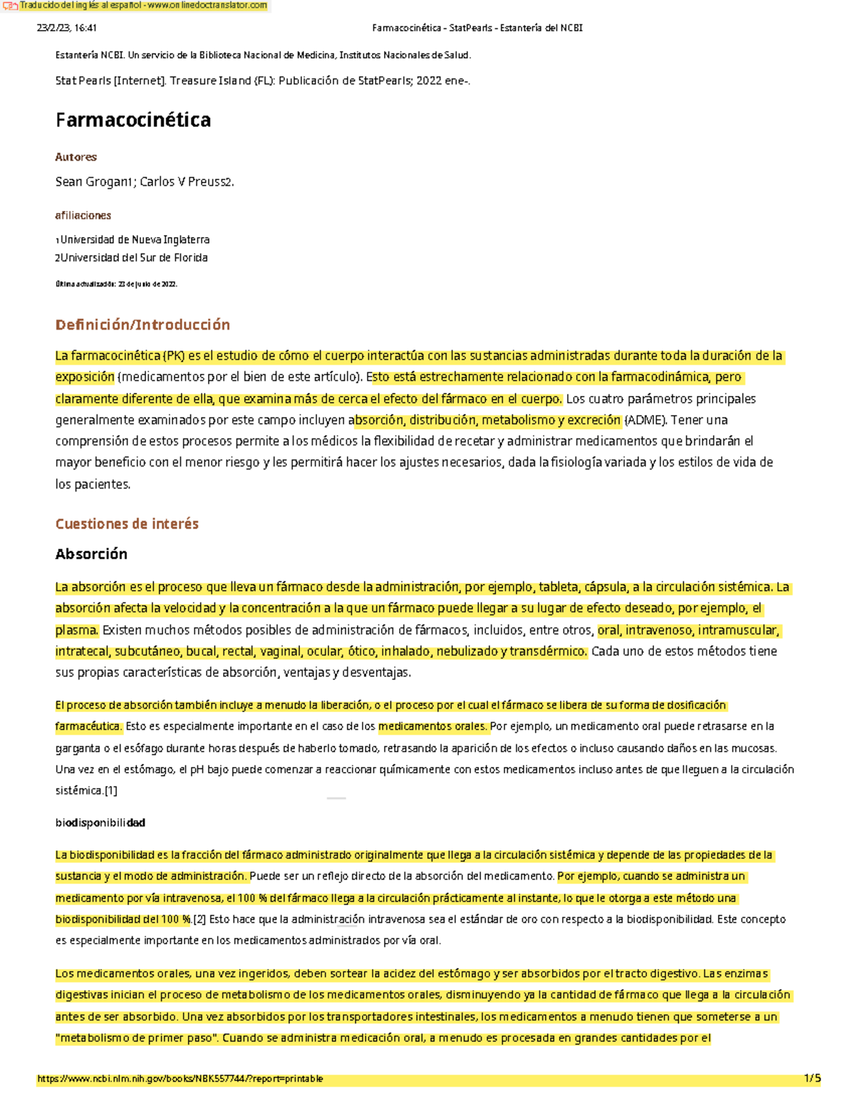 Pharmacokinetics - Stat Pearls - NCBI Bookshelf - 23/2/23, 16 ...