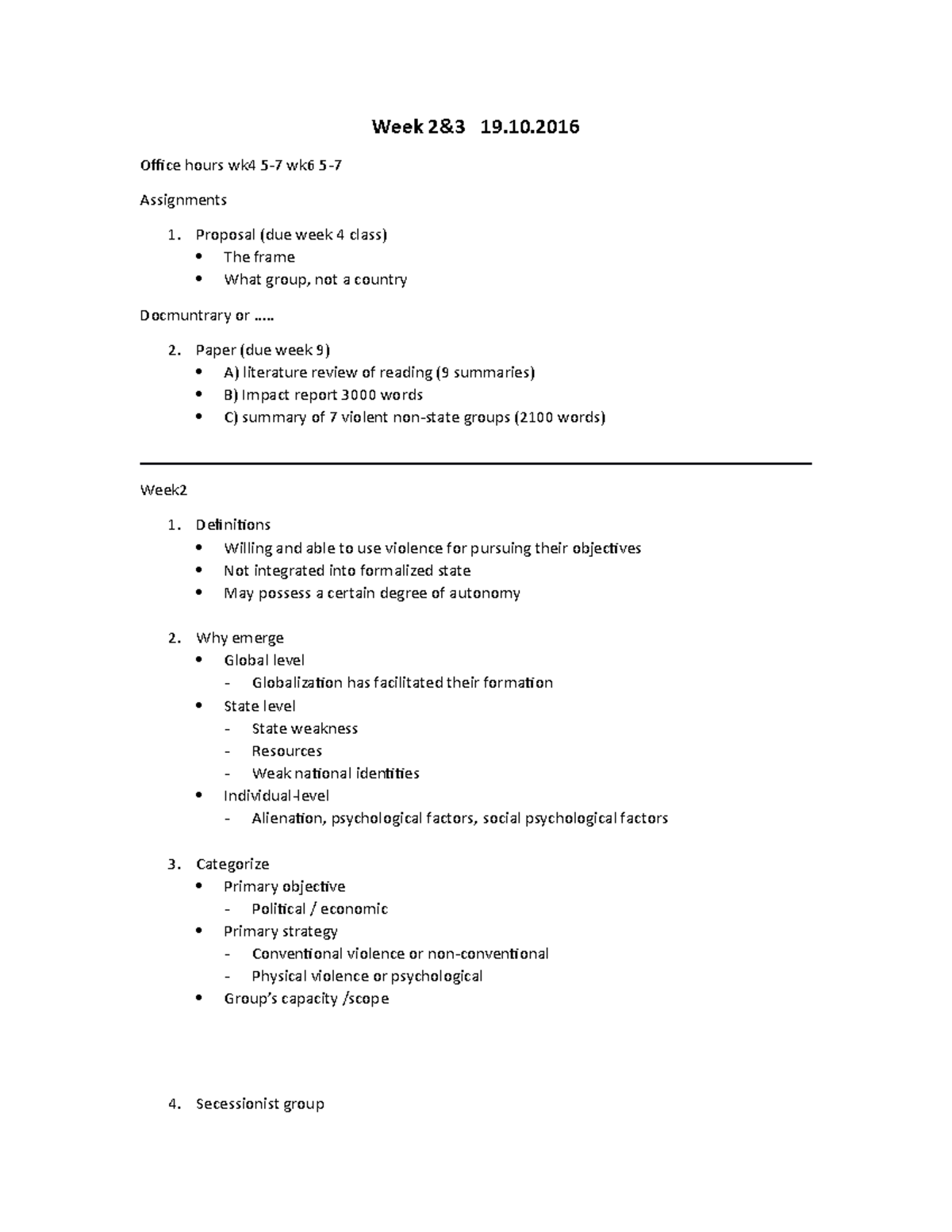 Week2 and 3 - study notes - Week 2&amp;3 19.10 Office hours wk4 5-7 wk6 ...