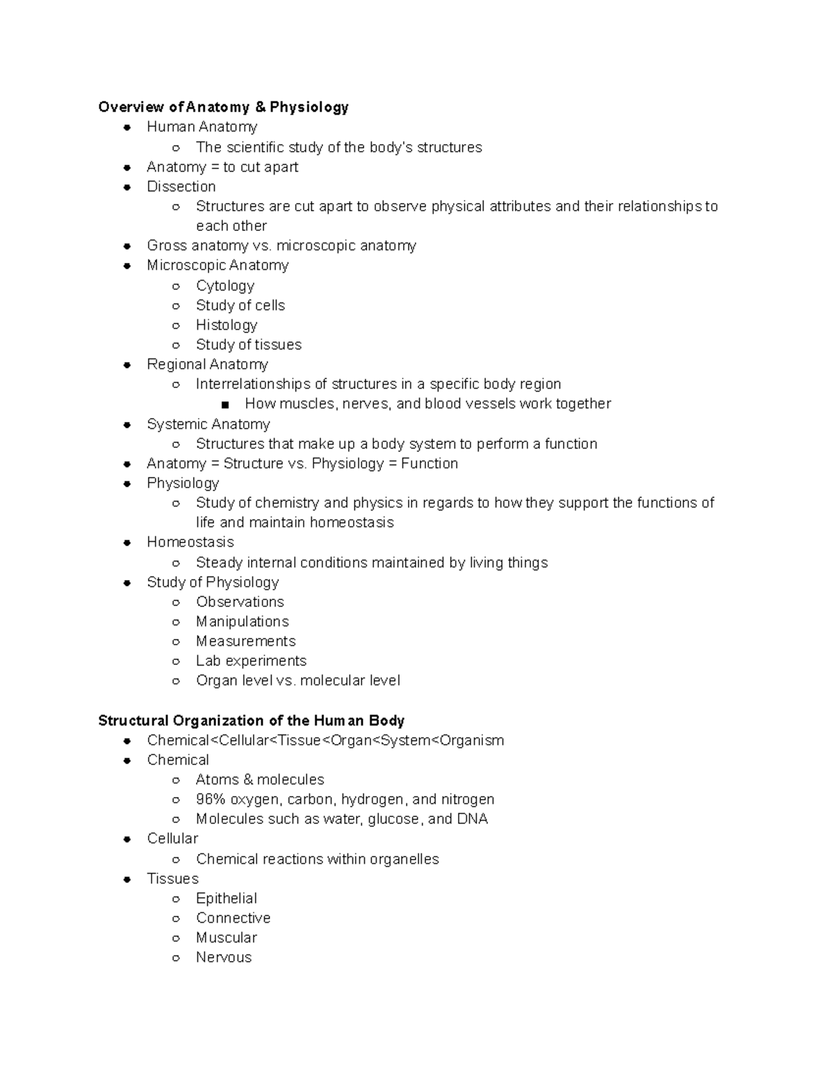 Chapter 1 Notes - Overview - Overview Of Anatomy & Physiology Human ...