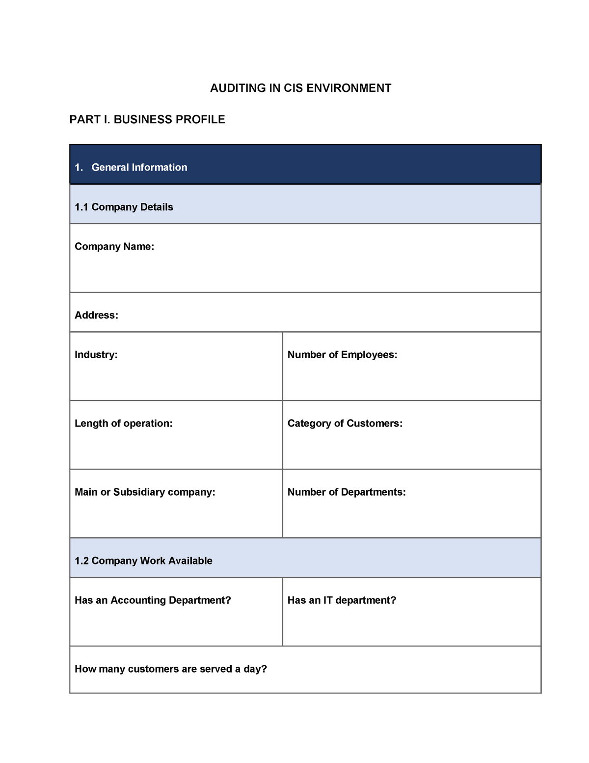 CIS Interview Questionnaire - AUDITING IN CIS ENVIRONMENT PART I ...