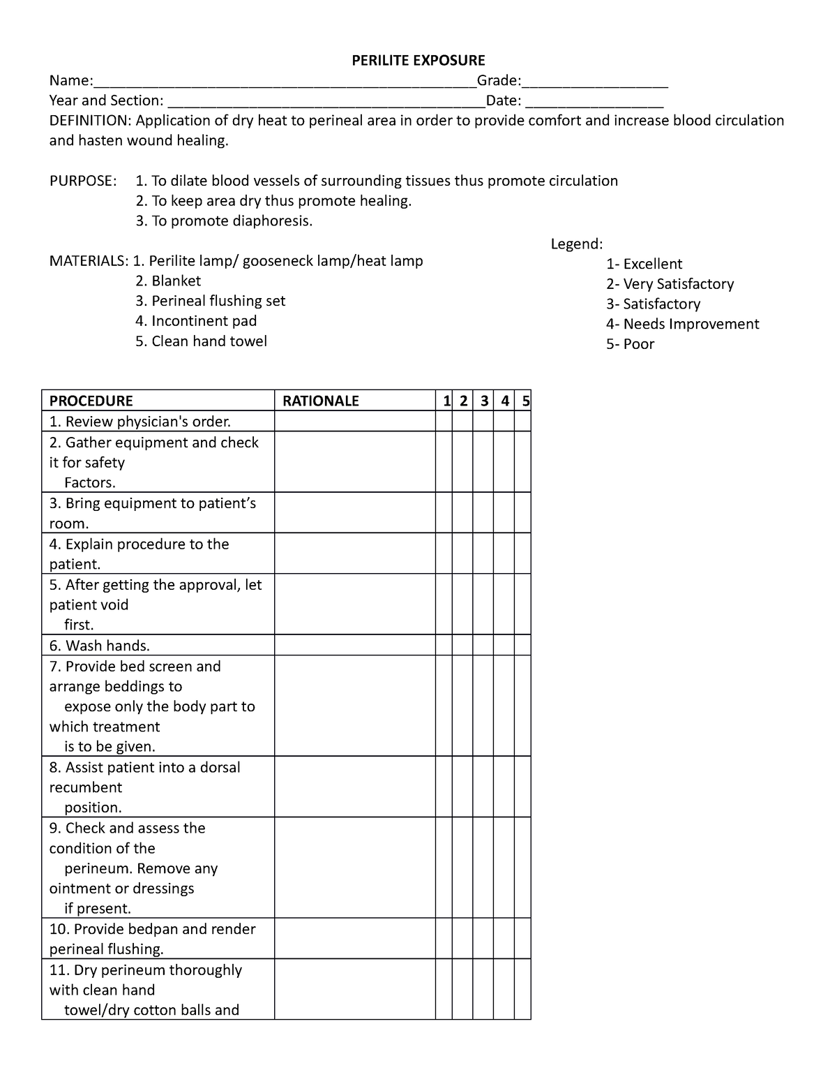 Perilite Exposure - Checklist for student nurses. - PERILITE EXPOSURE ...