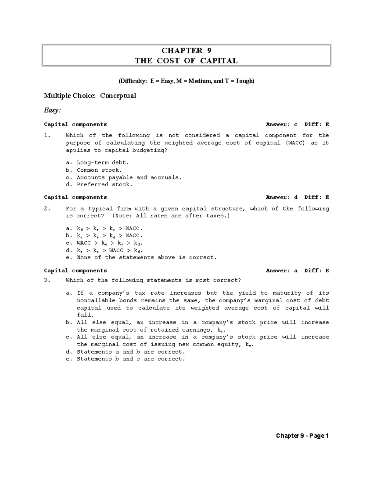 tb-chapter-09-the-cost-of-capital-difficulty-e-easy-m-medium