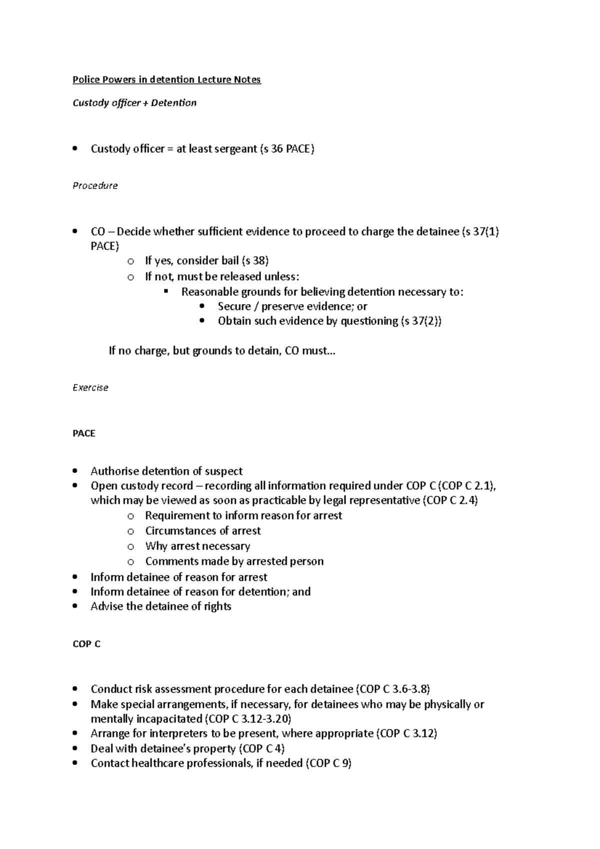 Police Powers of suspect treatment Lecture Notes - Police Powers in