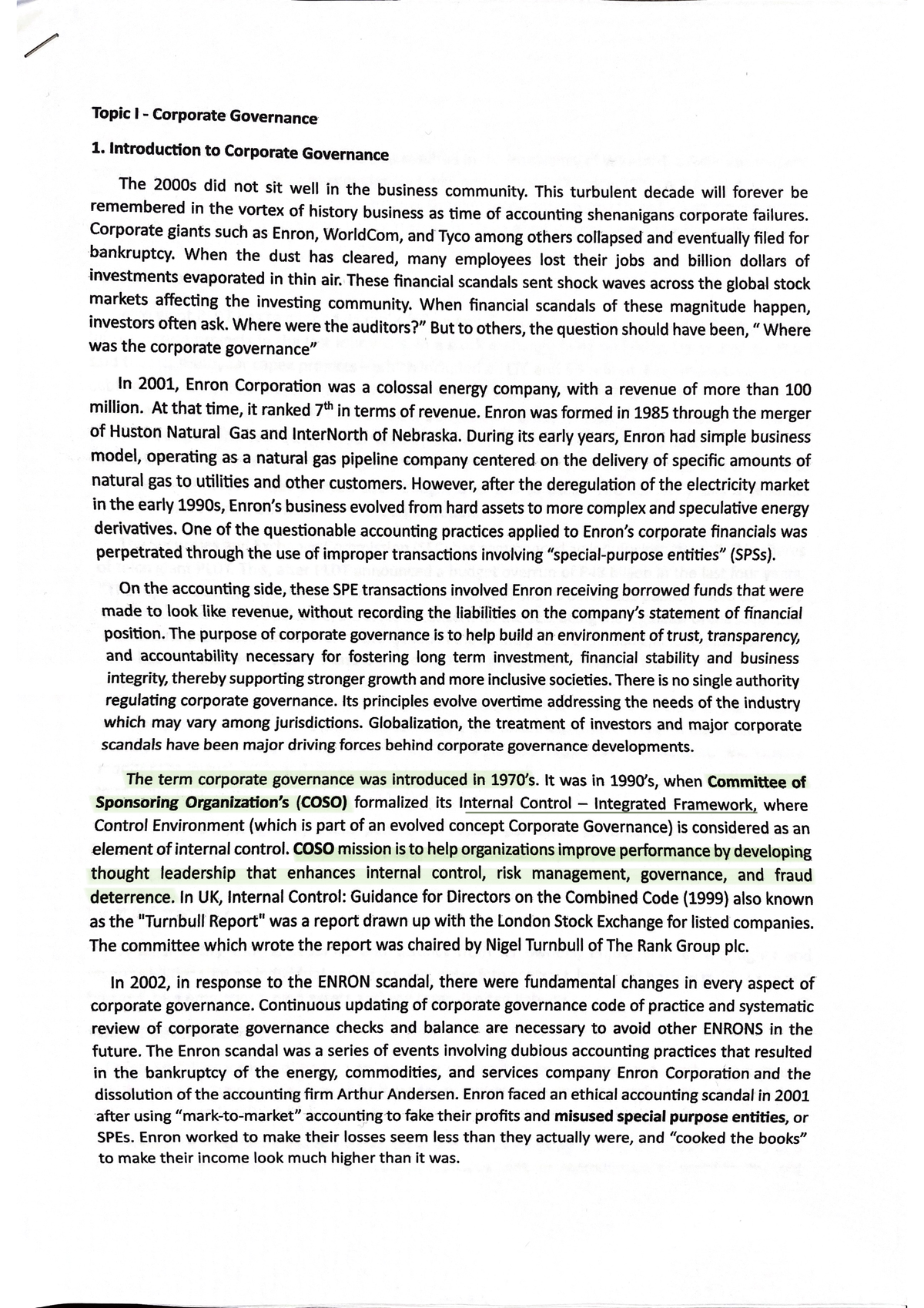 student essays corporate governance