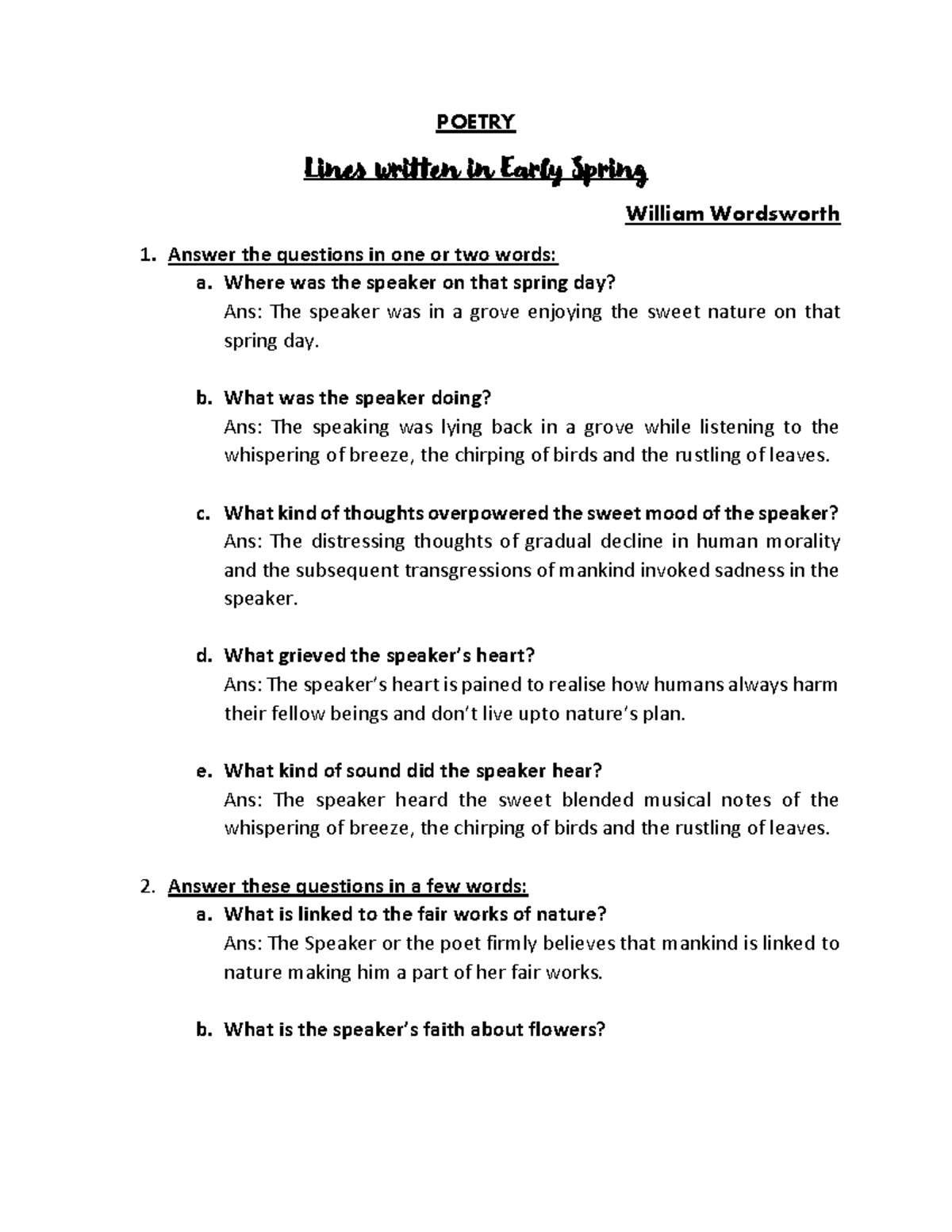 Lines Written IN Early Spring. HS01^ POETRY Lines written in Early