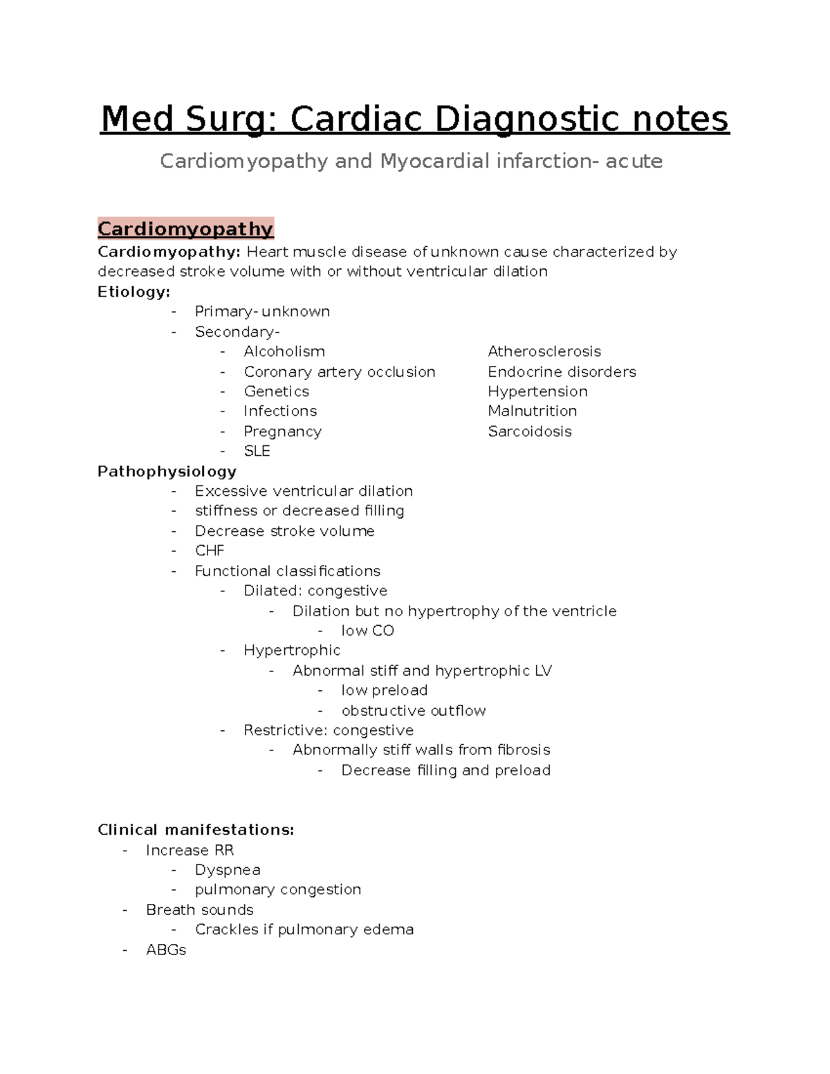 Cardiac Diagnositcs - Studocu