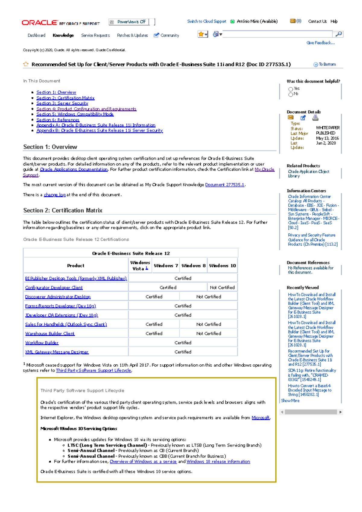 Document 277535 Oracle Support solution PowerView is Off Switch to