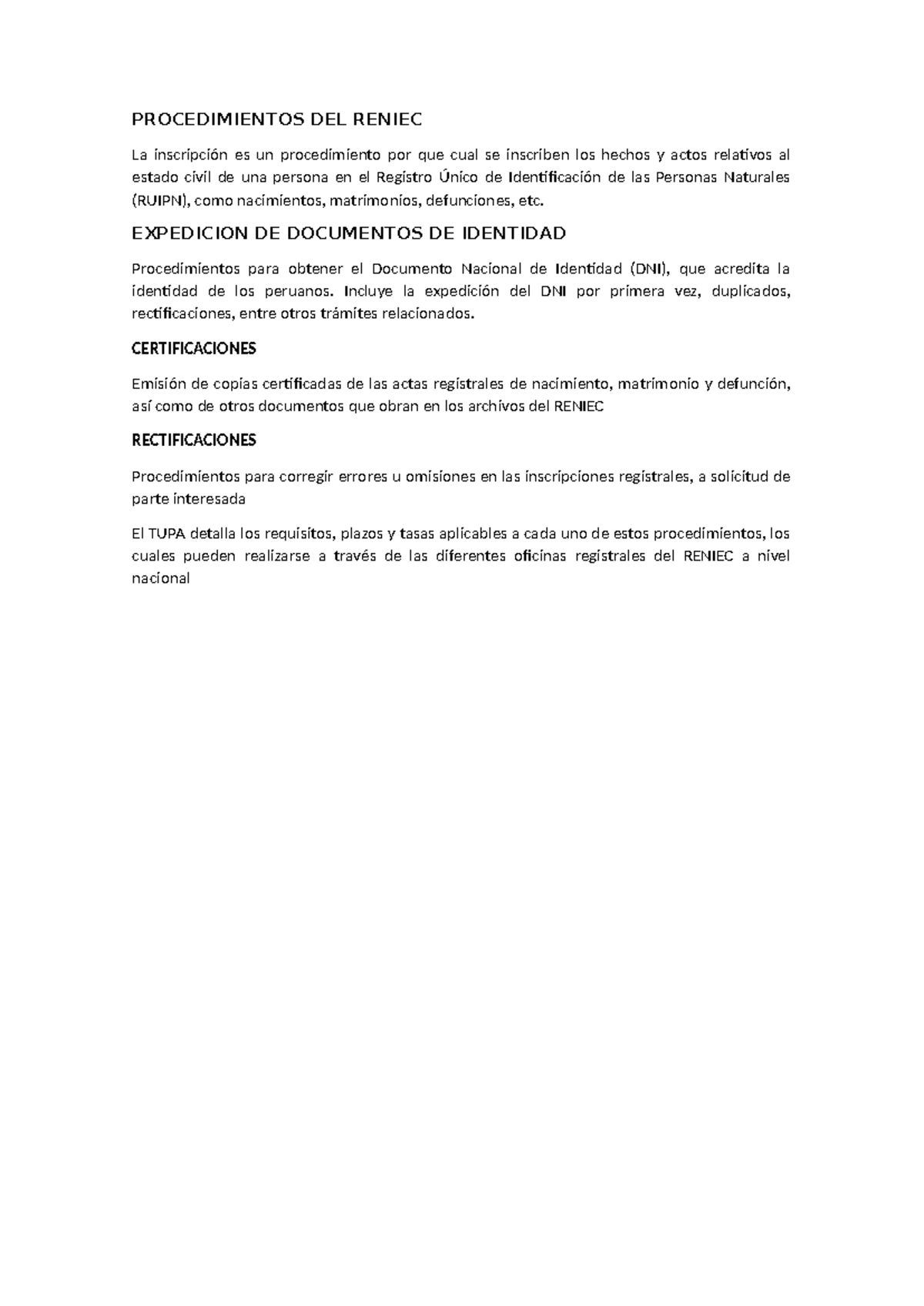 Procedimientos DEL Reniec - PROCEDIMIENTOS DEL RENIEC La inscripción es ...