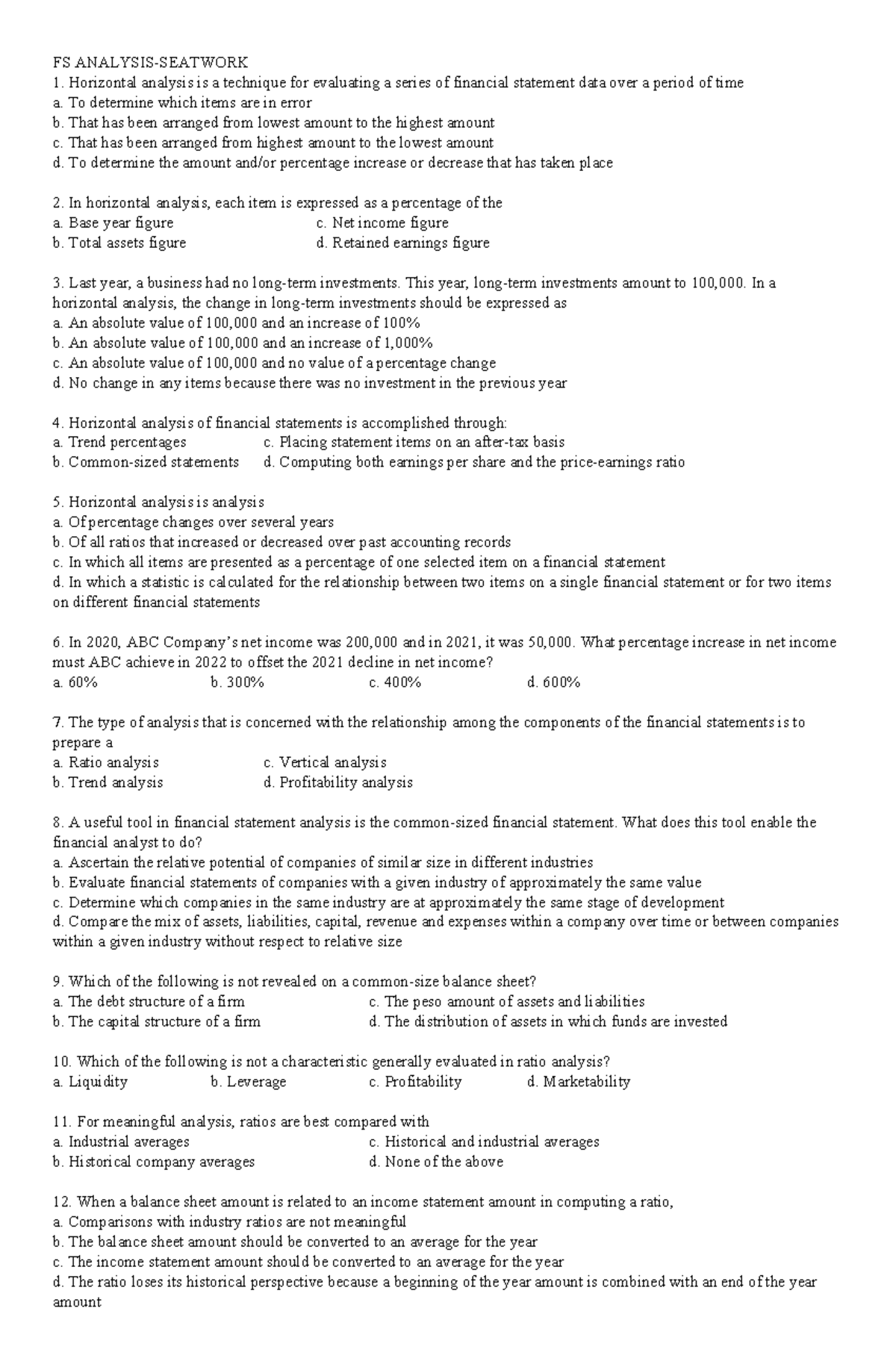 FS Analysis - Seatwork - Assignment - FS ANALYSIS-SEATWORK Horizontal ...